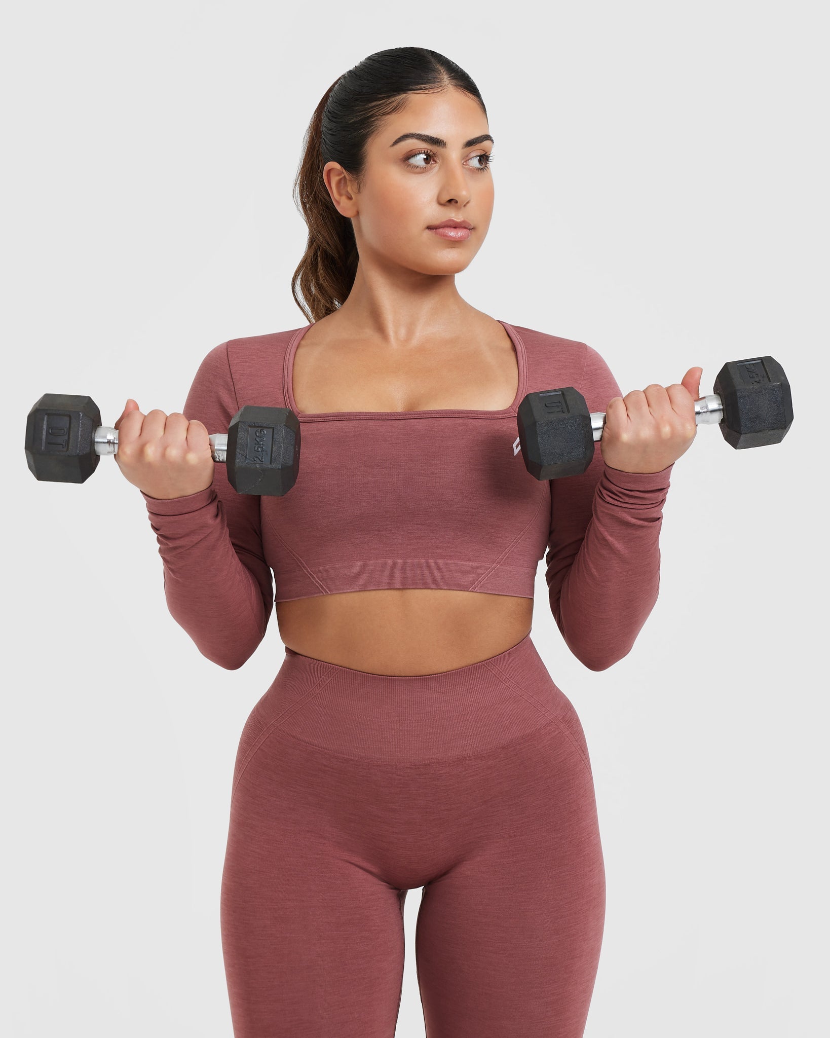 EffortlessLift Square Neck Crop Long Sleeve Top with White Logo | Berry - Image 5