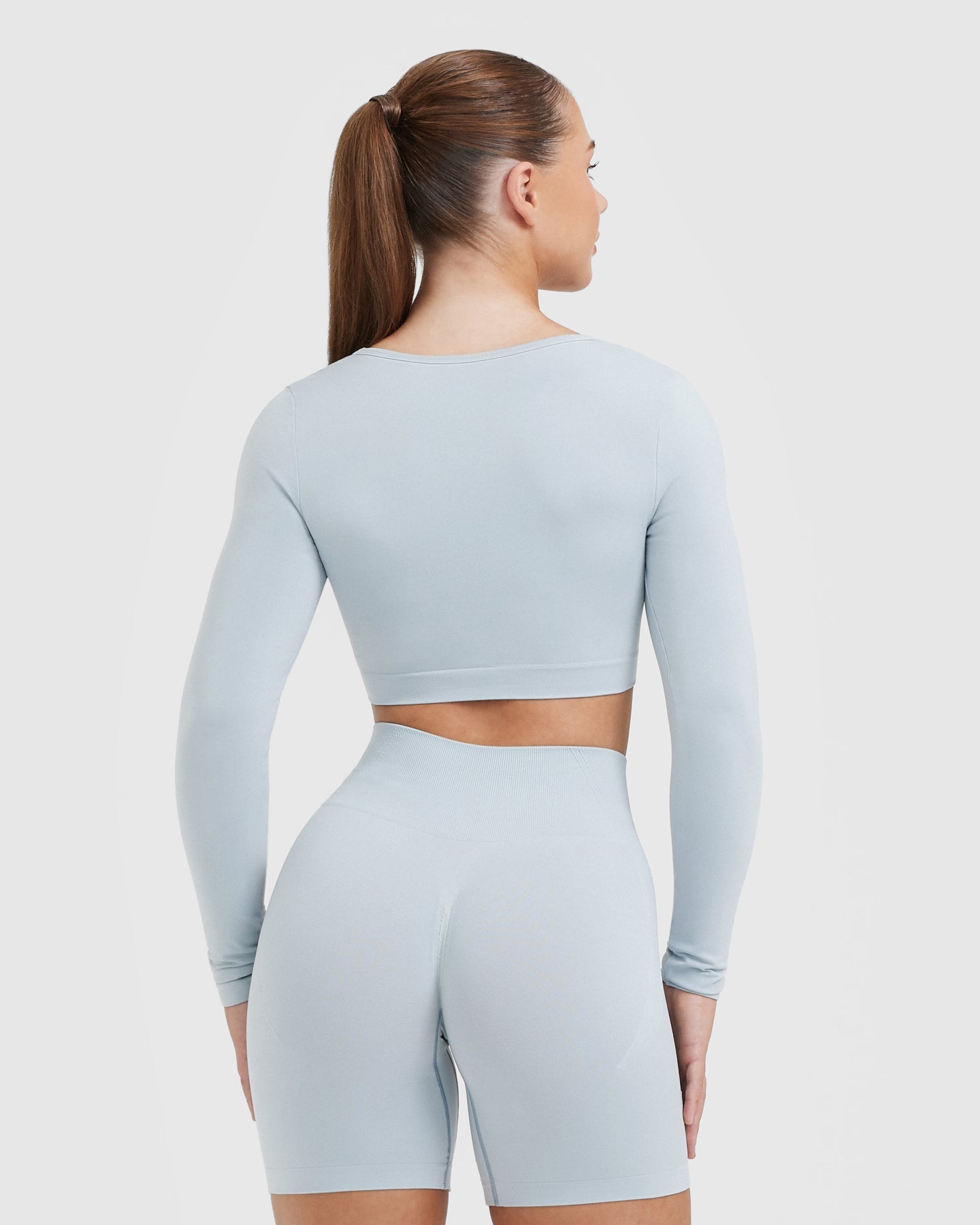 Alternative view of EffortlessLift Square Neck Crop Long Sleeve Top with White Logo | Ice Blue