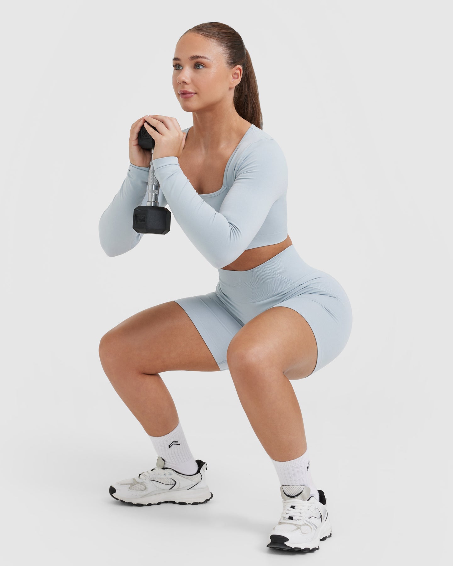 EffortlessLift Square Neck Crop Long Sleeve Top with White Logo | Ice Blue - Image 6
