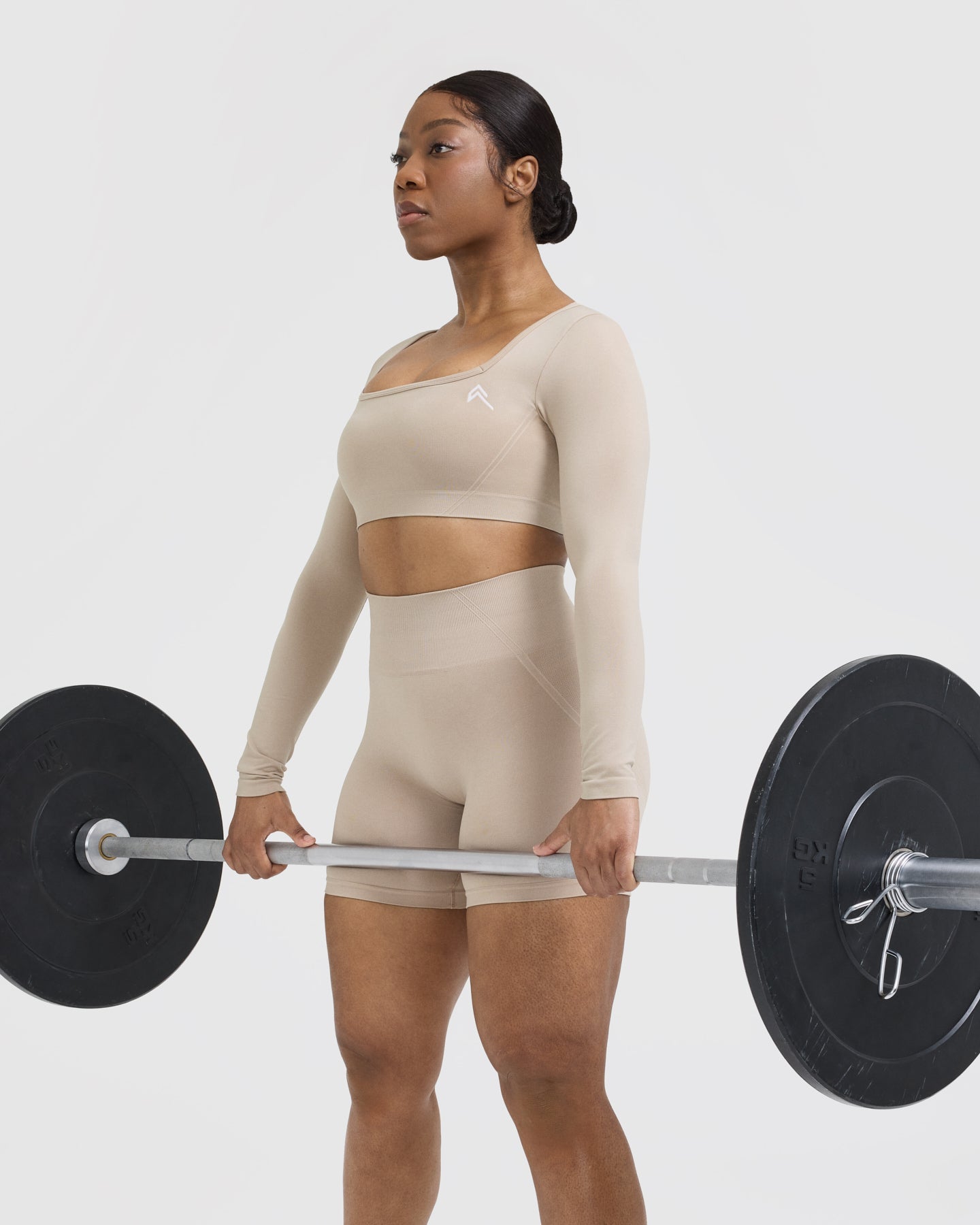 EffortlessLift Square Neck Crop Long Sleeve Top with White Logo | Mushroom Brown - Image 6