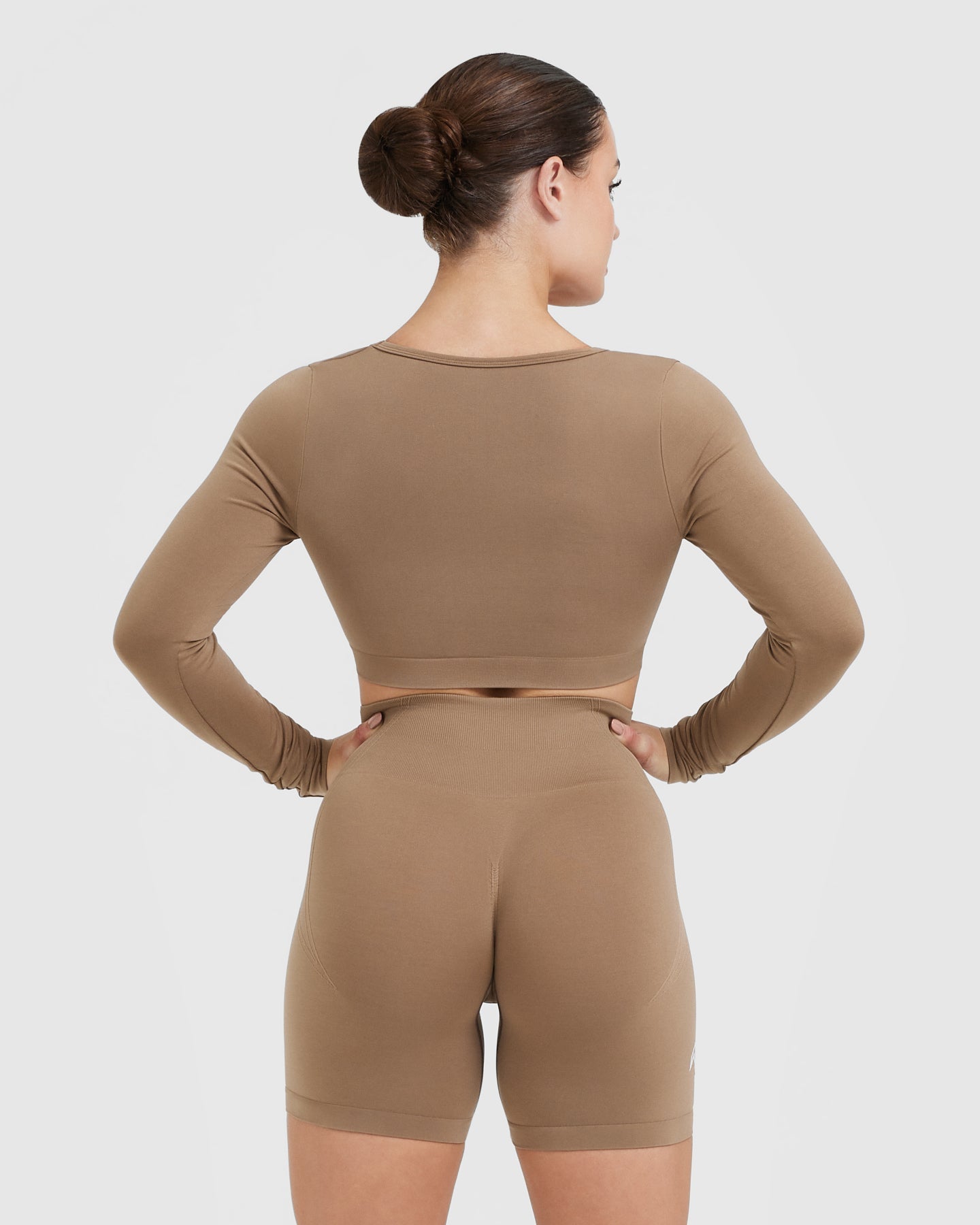 Alternative view of EffortlessLift Square Neck Crop Long Sleeve Top with White Logo | Walnut