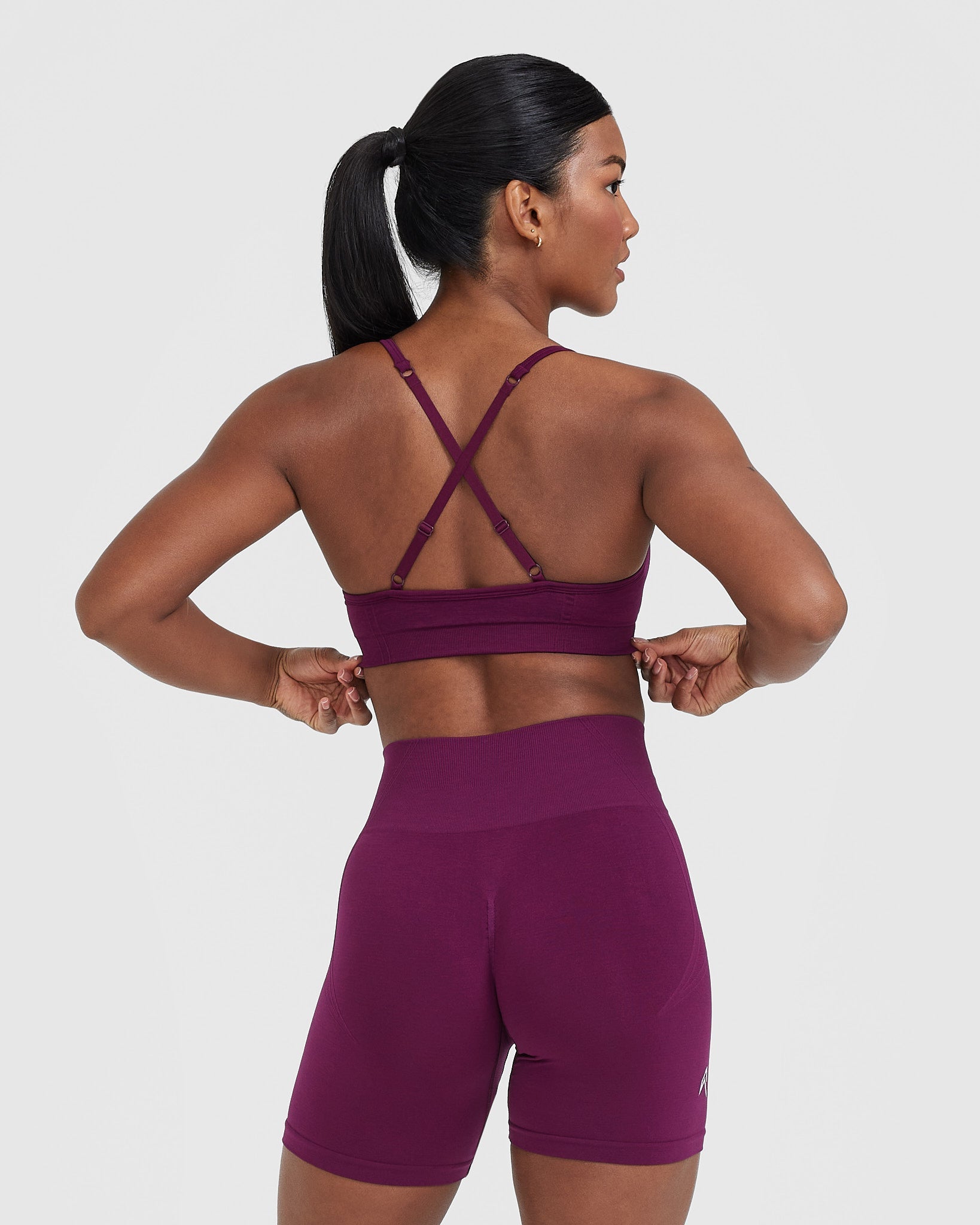 Alternative view of EffortlessLift Strappy Bralette with White Logo | Ripe Fig
