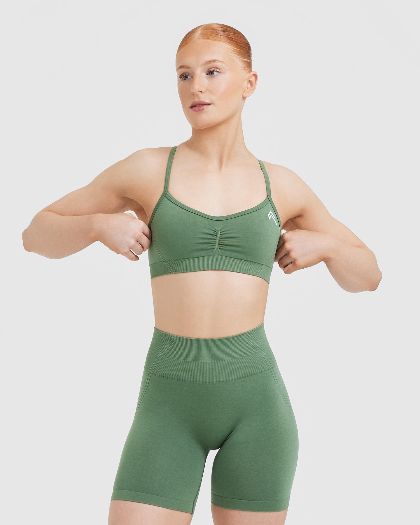 EffortlessLift Strappy Bralette with White Logo | Forest Green