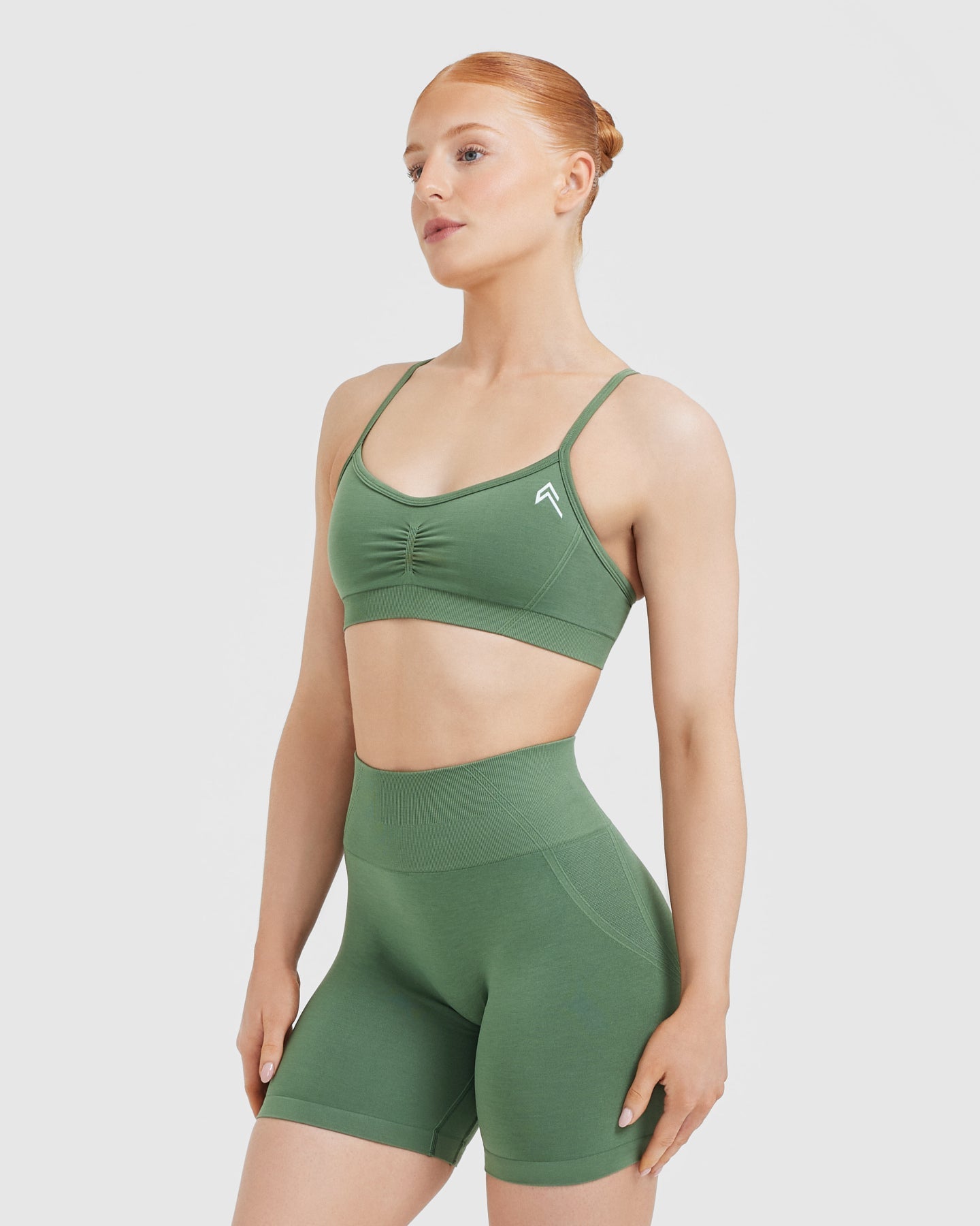 EffortlessLift Strappy Bralette with White Logo | Forest Green - Image 3