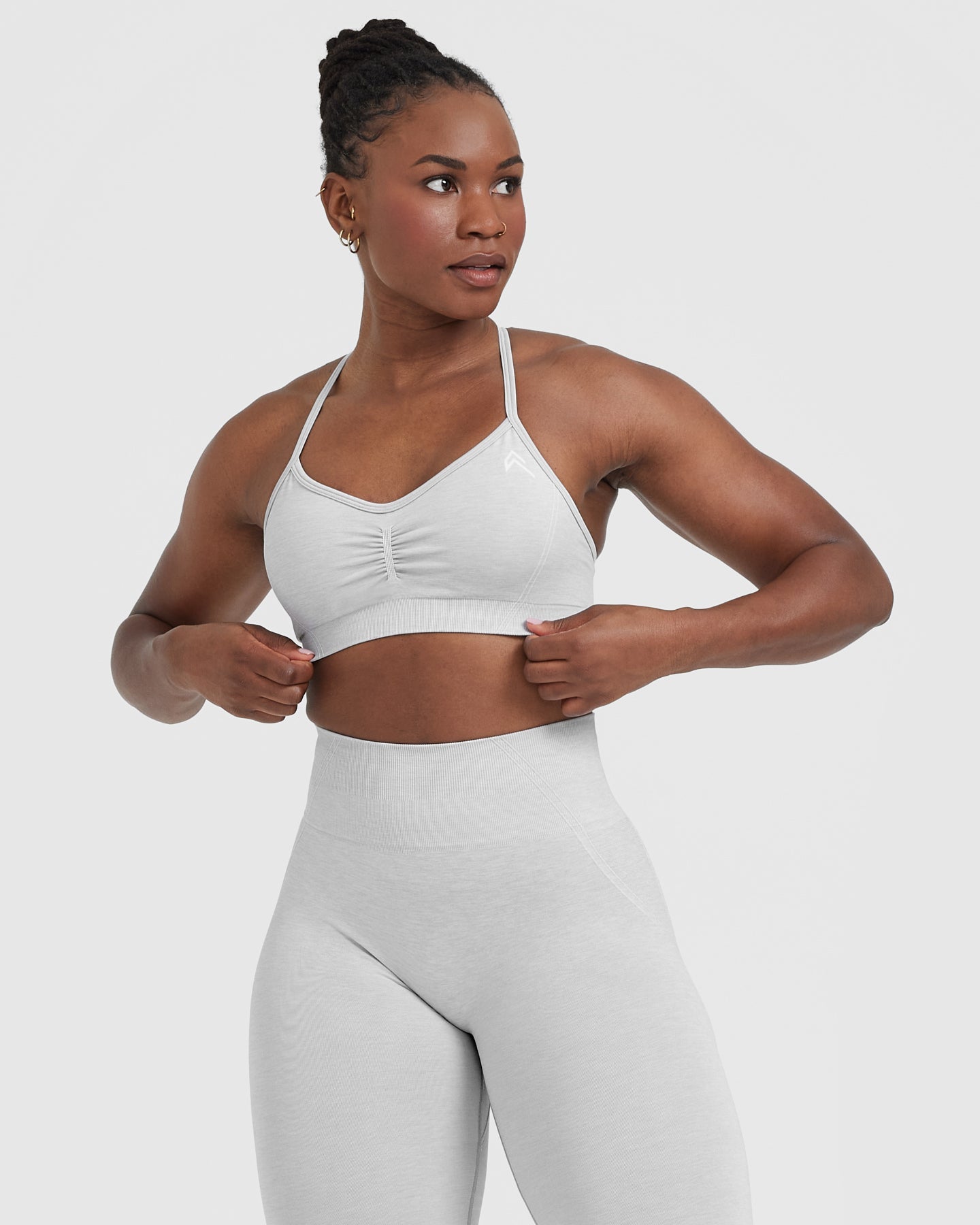 EffortlessLift Strappy Bralette with White Logo | Grey Marl