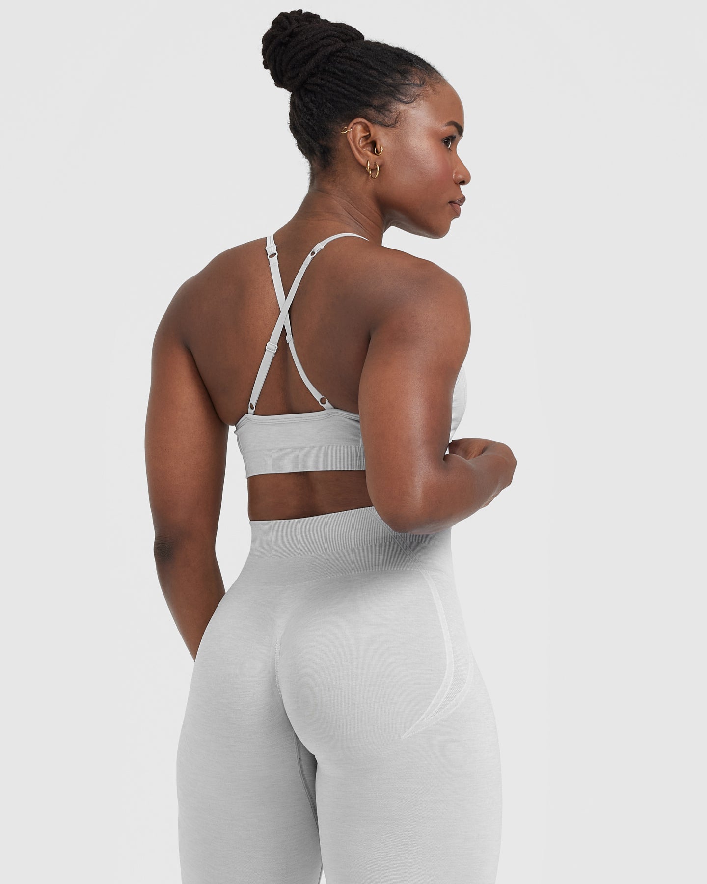 Alternative view of EffortlessLift Strappy Bralette with White Logo | Grey Marl