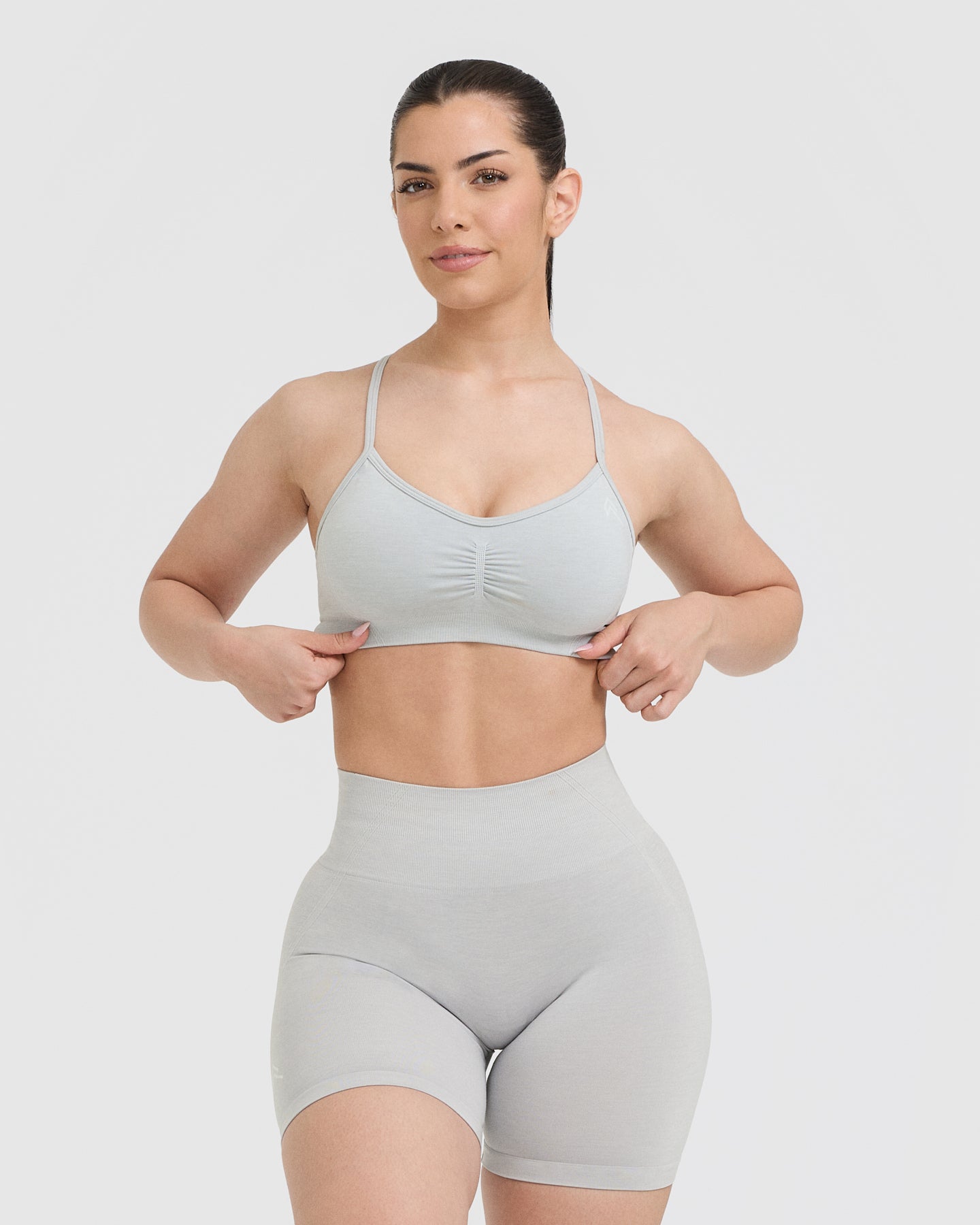 EffortlessLift Strappy Bralette with White Logo | Light Grey Marl