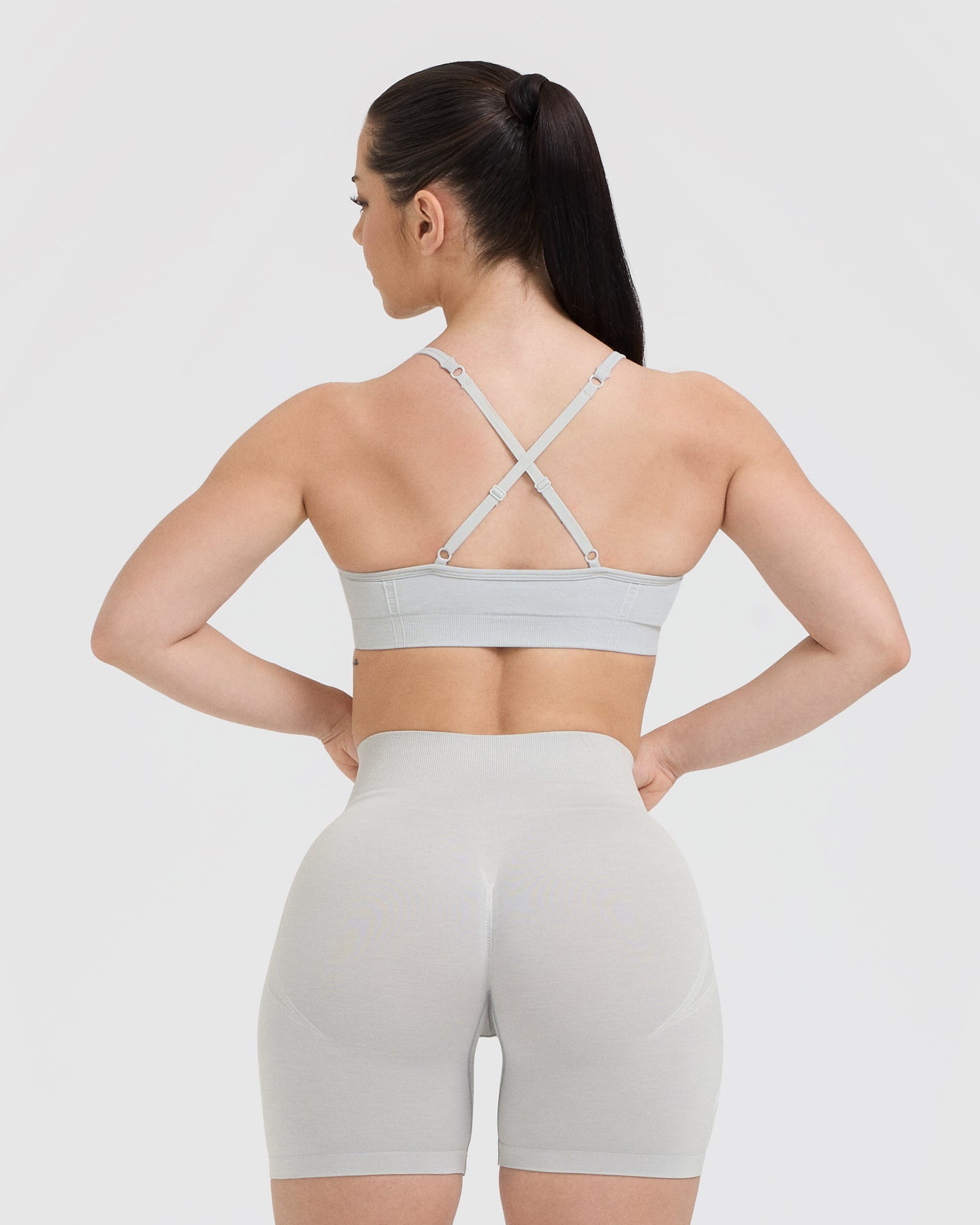 Alternative view of EffortlessLift Strappy Bralette with White Logo | Light Grey Marl