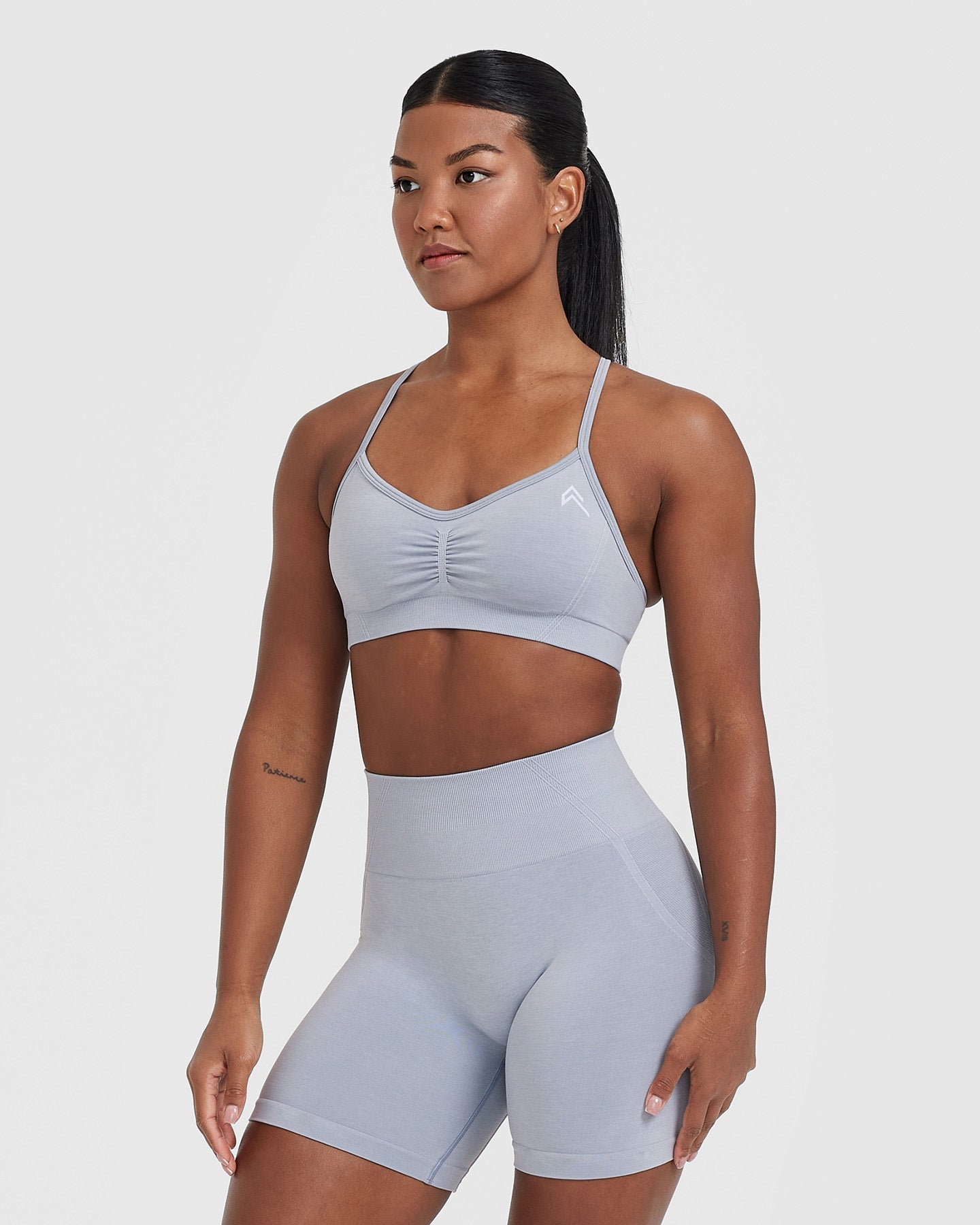 EffortlessLift Strappy Bralette with White Logo | Metal Grey - Image 3