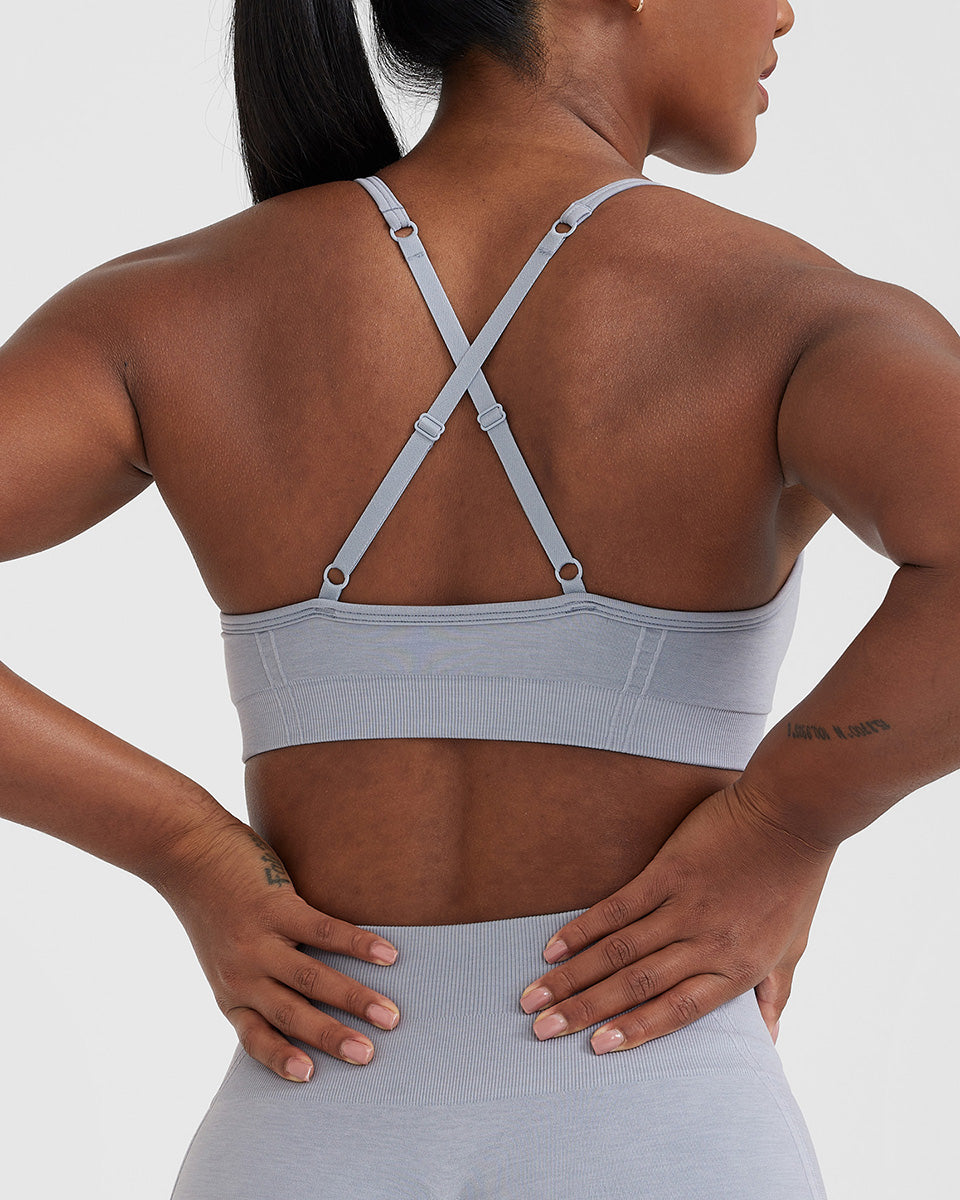 EffortlessLift Strappy Bralette with White Logo | Metal Grey - Image 5