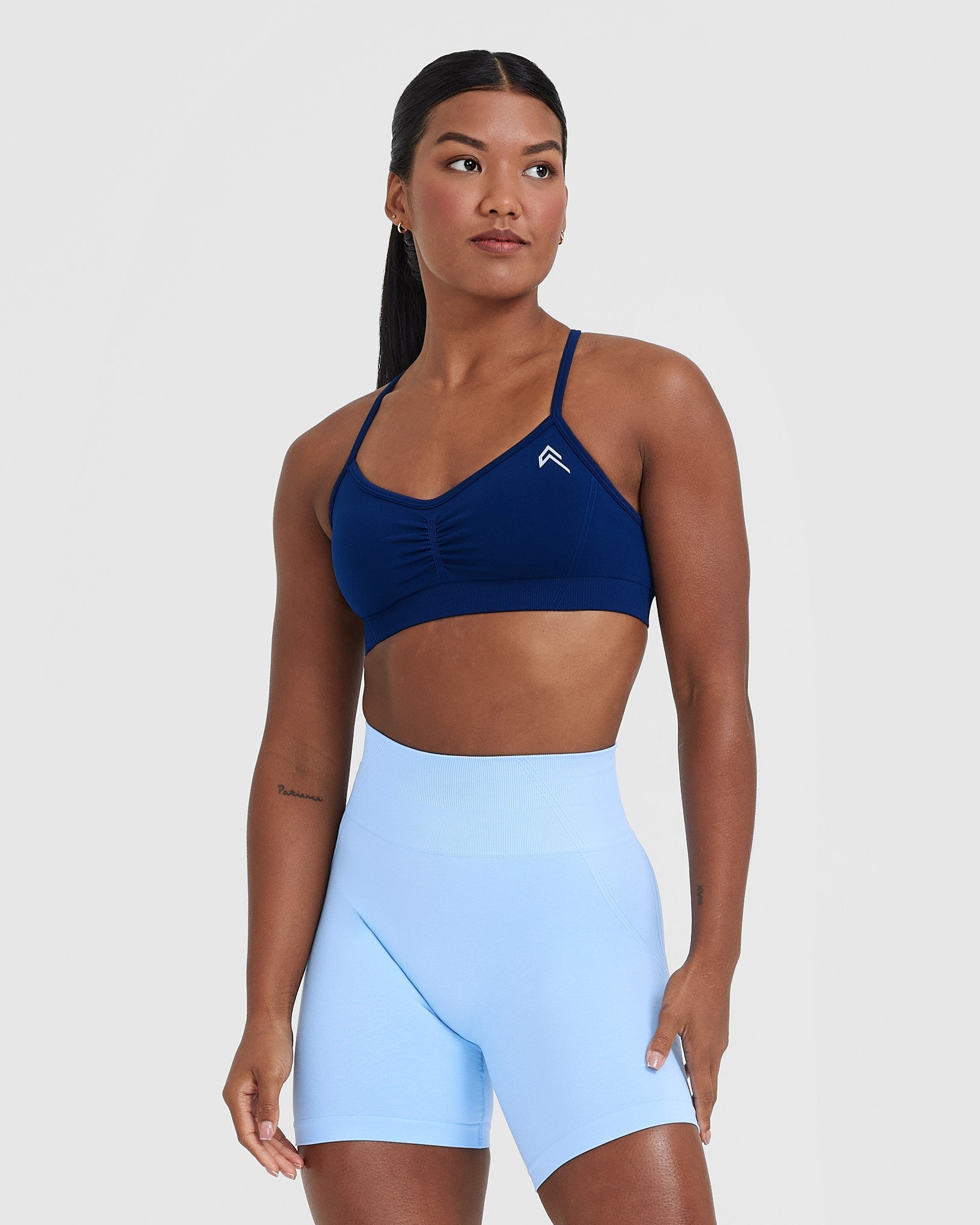 EffortlessLift Strappy Bralette with White Logo | Midnight