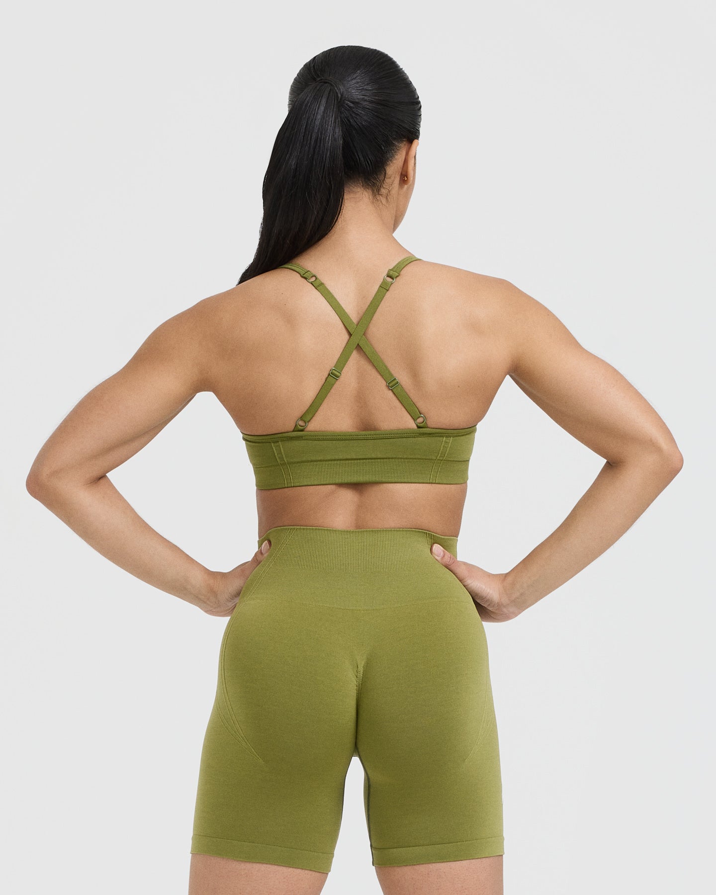 Alternative view of EffortlessLift Strappy Bralette with White Logo | Olive Green