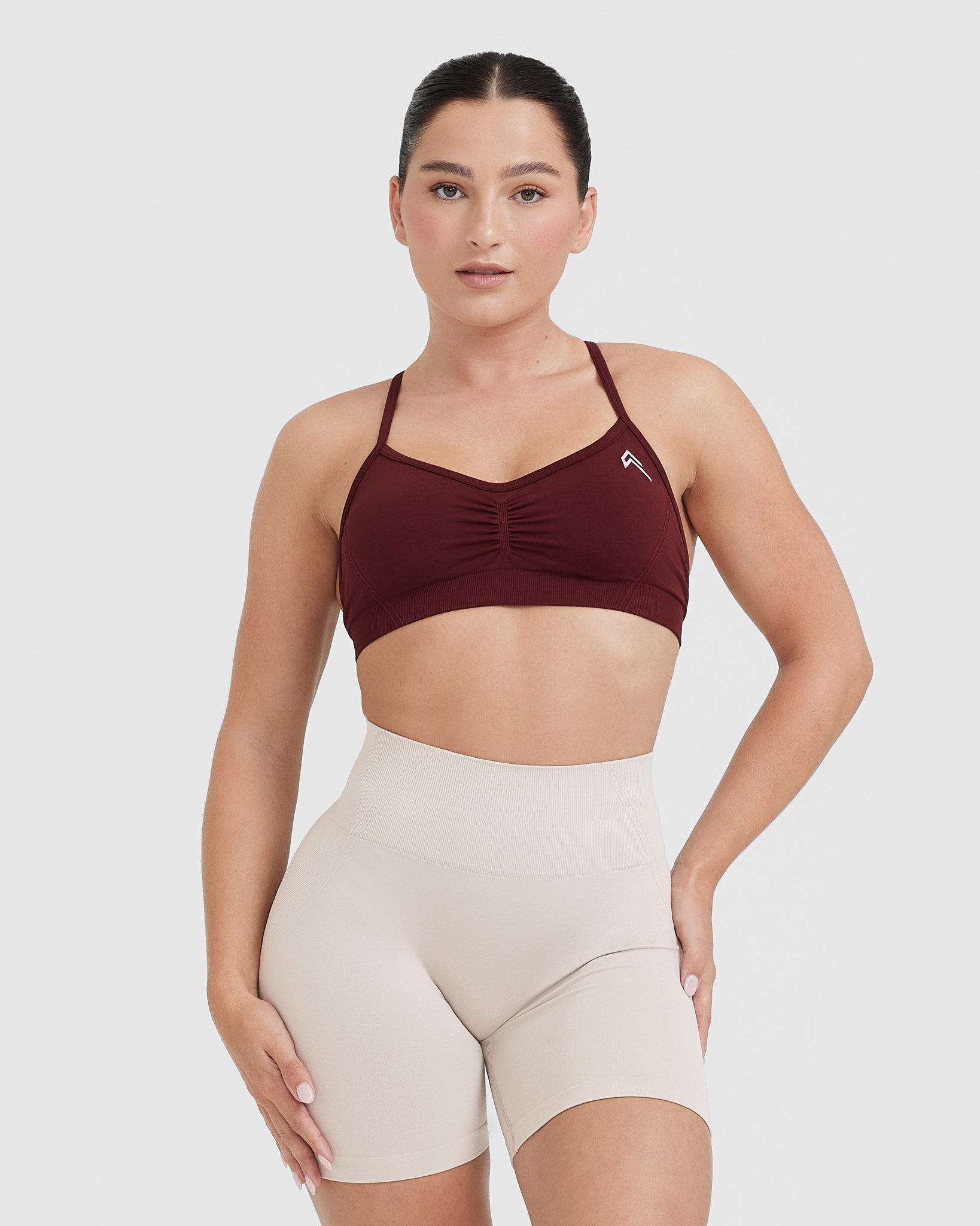 EffortlessLift Strappy Bralette with White Logo | Rosewood