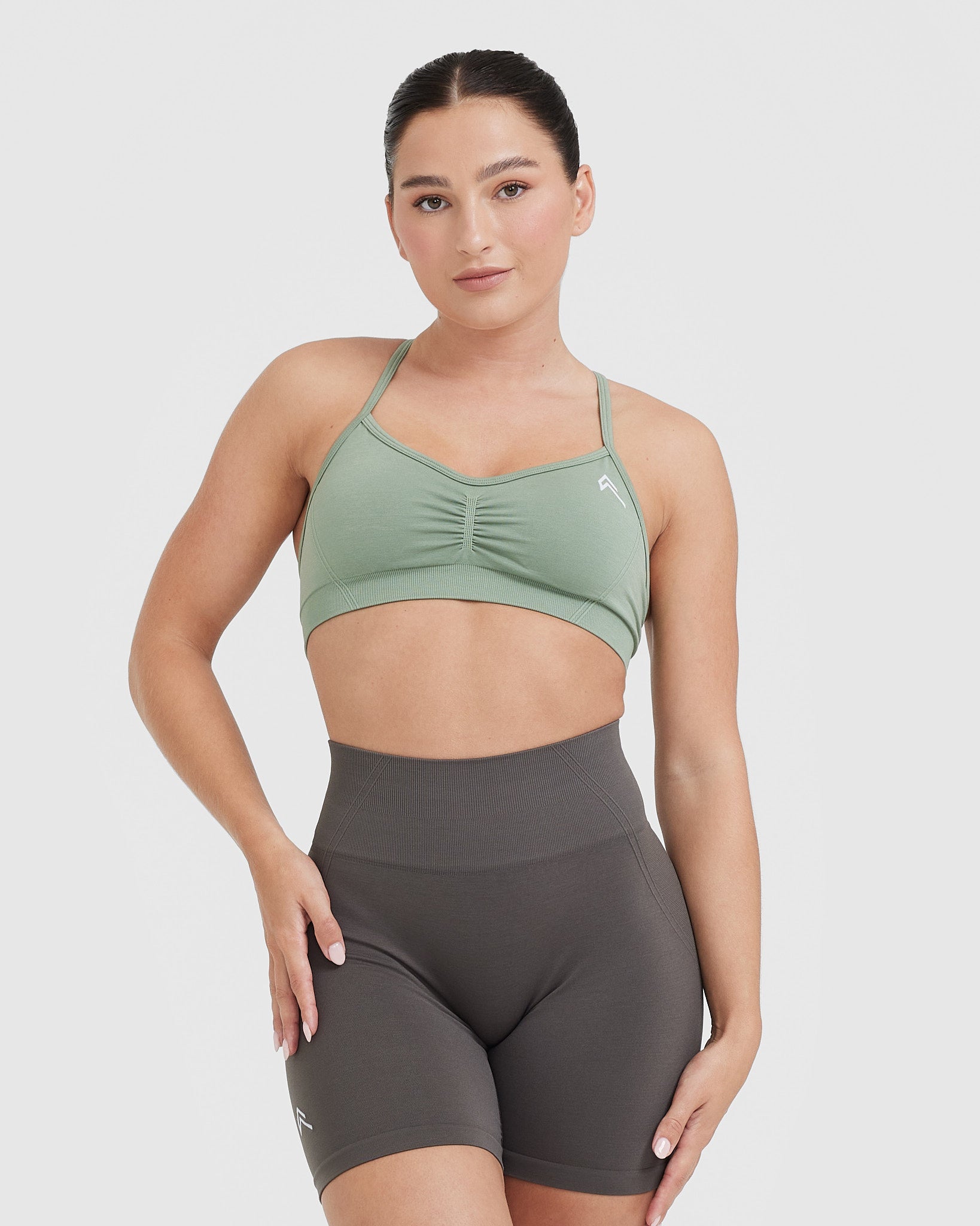 EffortlessLift Strappy Bralette with White Logo | Sage
