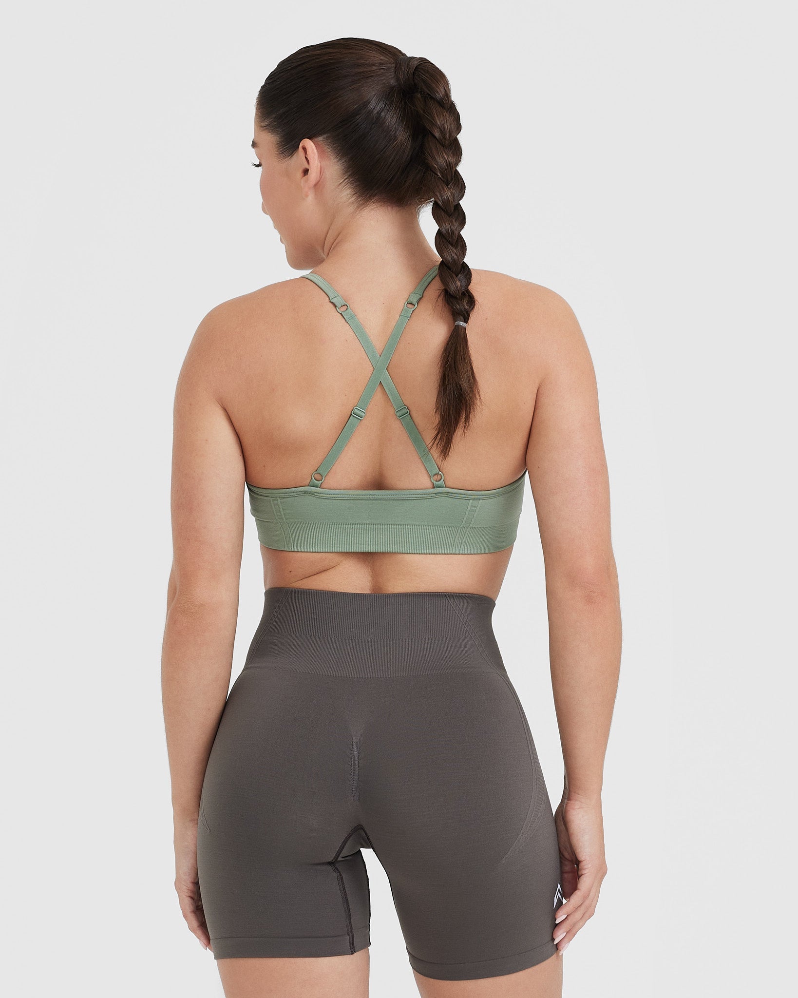 Alternative view of EffortlessLift Strappy Bralette with White Logo | Sage