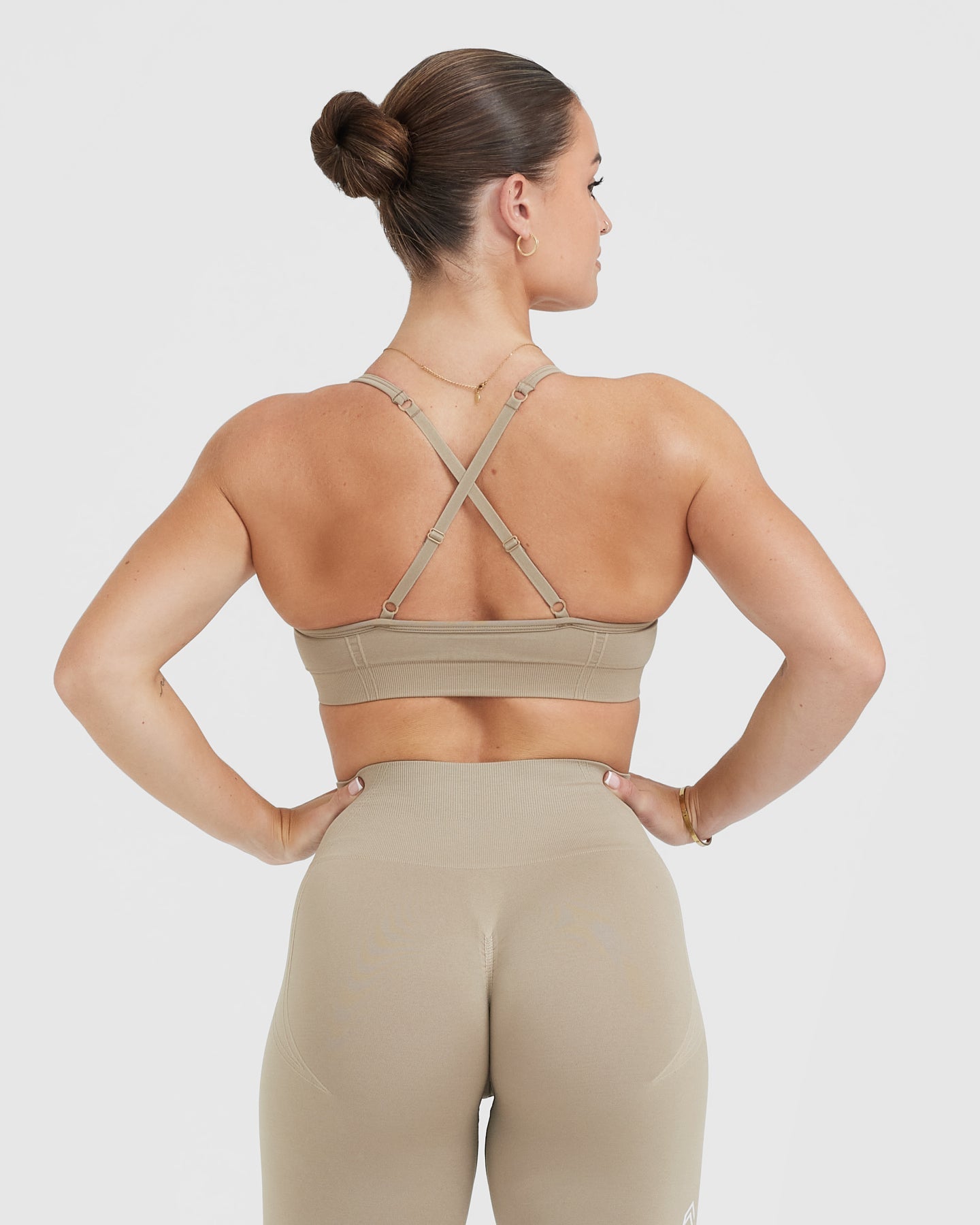 Alternative view of EffortlessLift Strappy Bralette with White Logo | Washed Sandstone