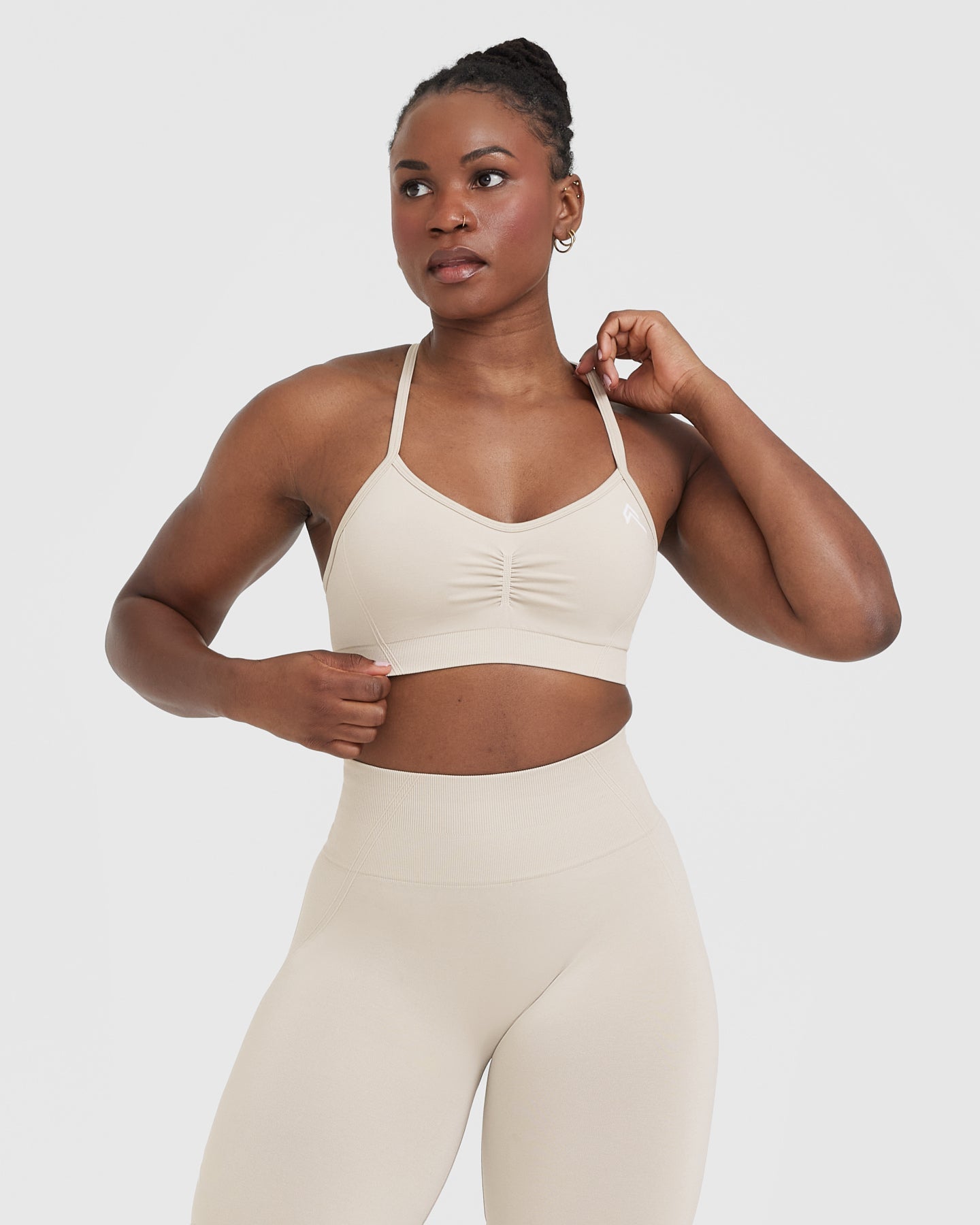 EffortlessLift Strappy Bralette with White Logo | Sand