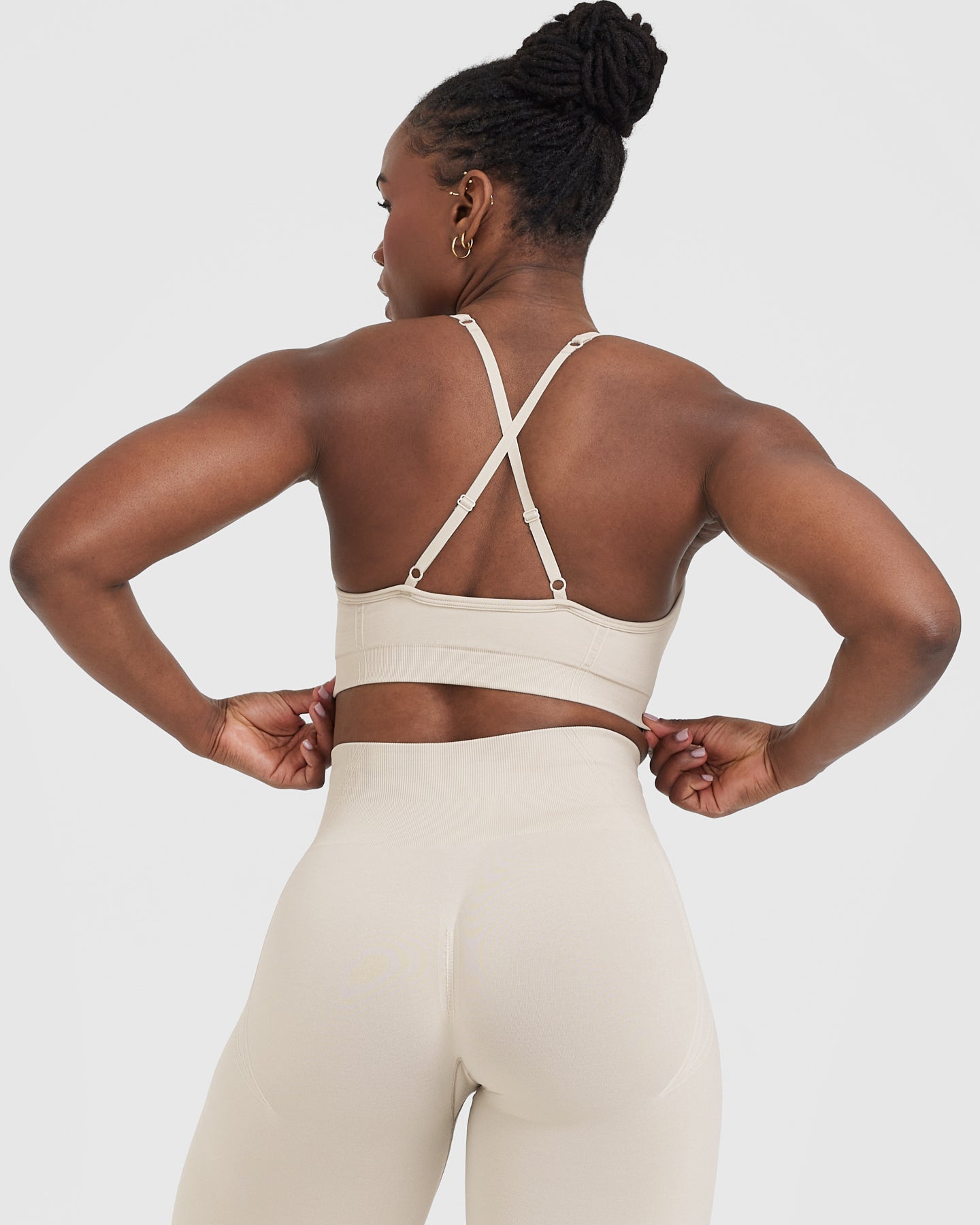 Alternative view of EffortlessLift Strappy Bralette with White Logo | Sand