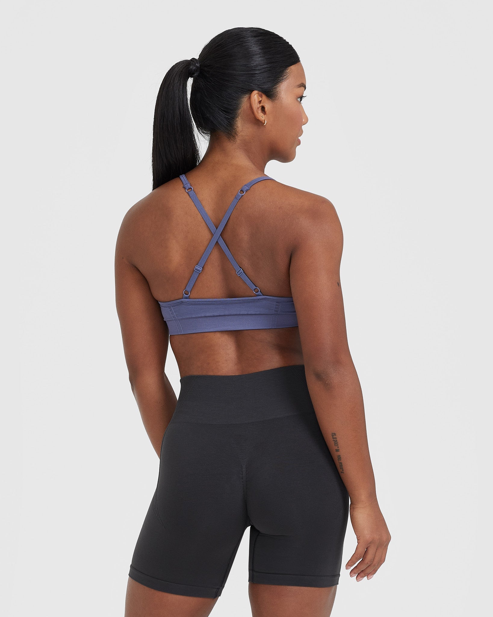 Alternative view of EffortlessLift Strappy Bralette with White Logo | Slate Blue