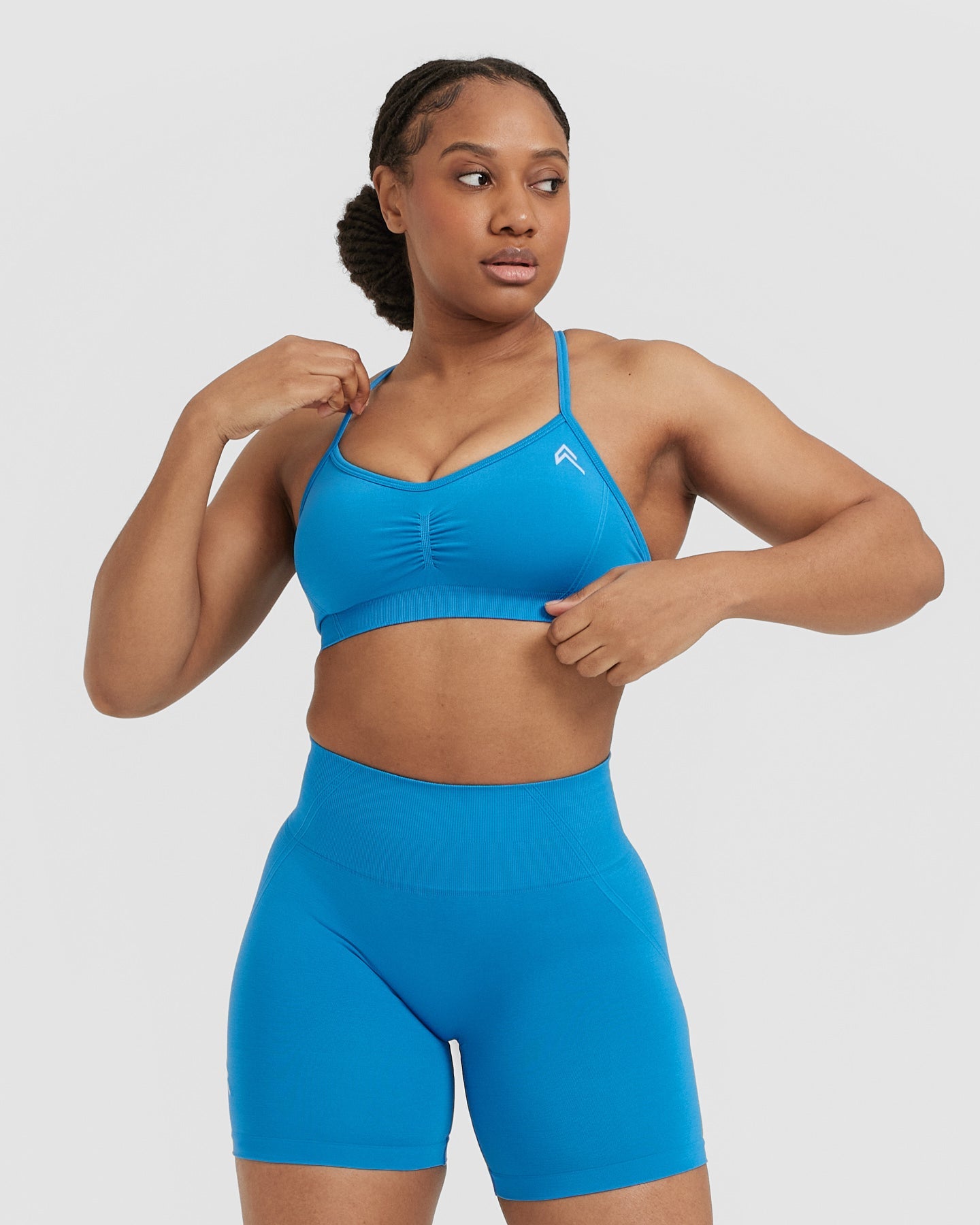 EffortlessLift Strappy Bralette with White Logo | Tropical Blue