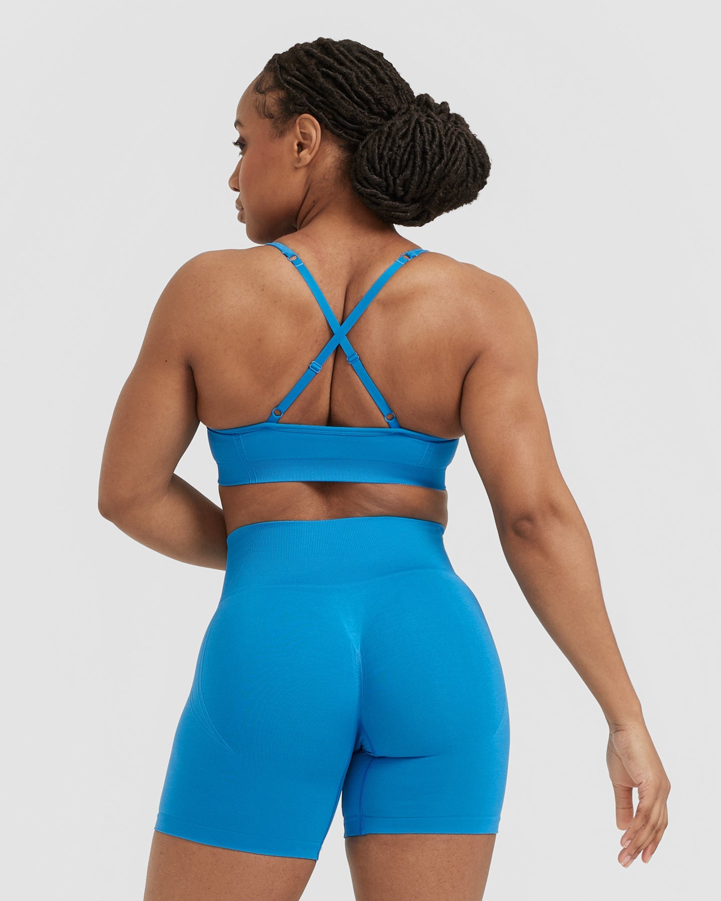 Alternative view of EffortlessLift Strappy Bralette with White Logo | Tropical Blue