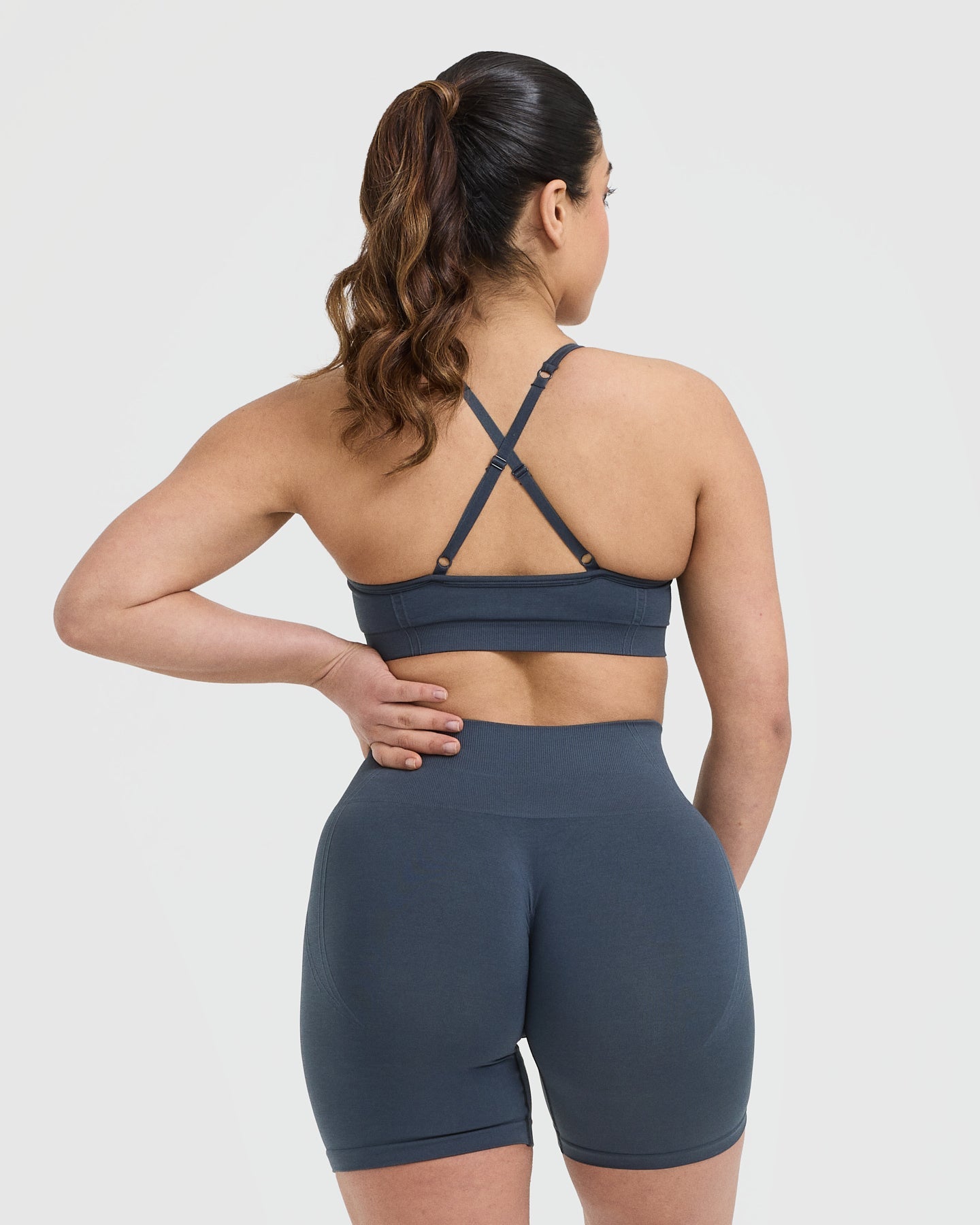 Alternative view of EffortlessLift Strappy Bralette with White Logo | True Blue