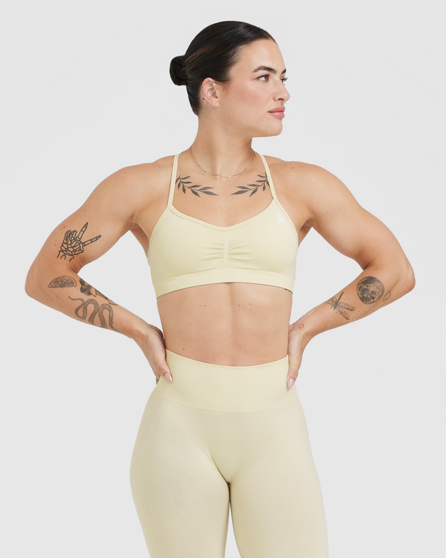 EffortlessLift Strappy Bralette with White Logo | Vanilla