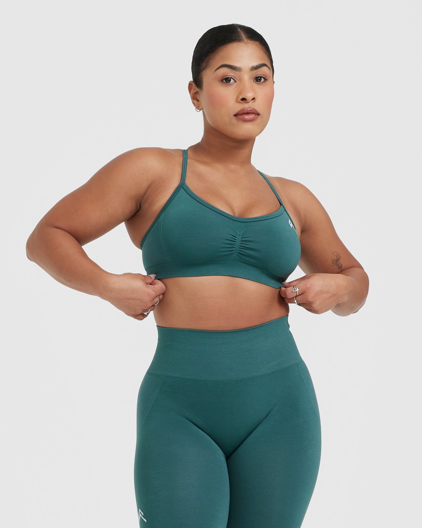 EffortlessLift Strappy Bralette with White Logo | Marine Teal