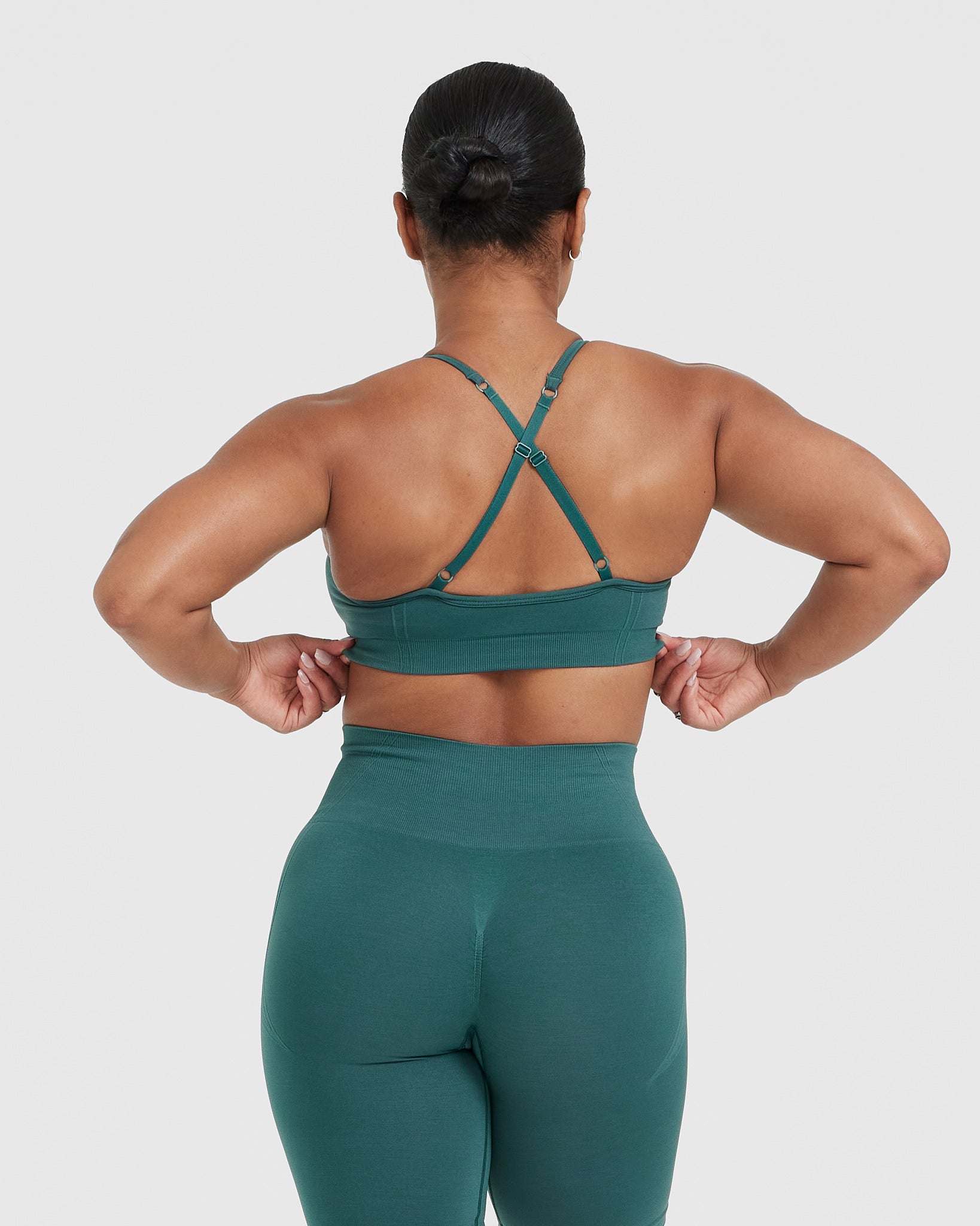 Alternative view of EffortlessLift Strappy Bralette with White Logo | Marine Teal