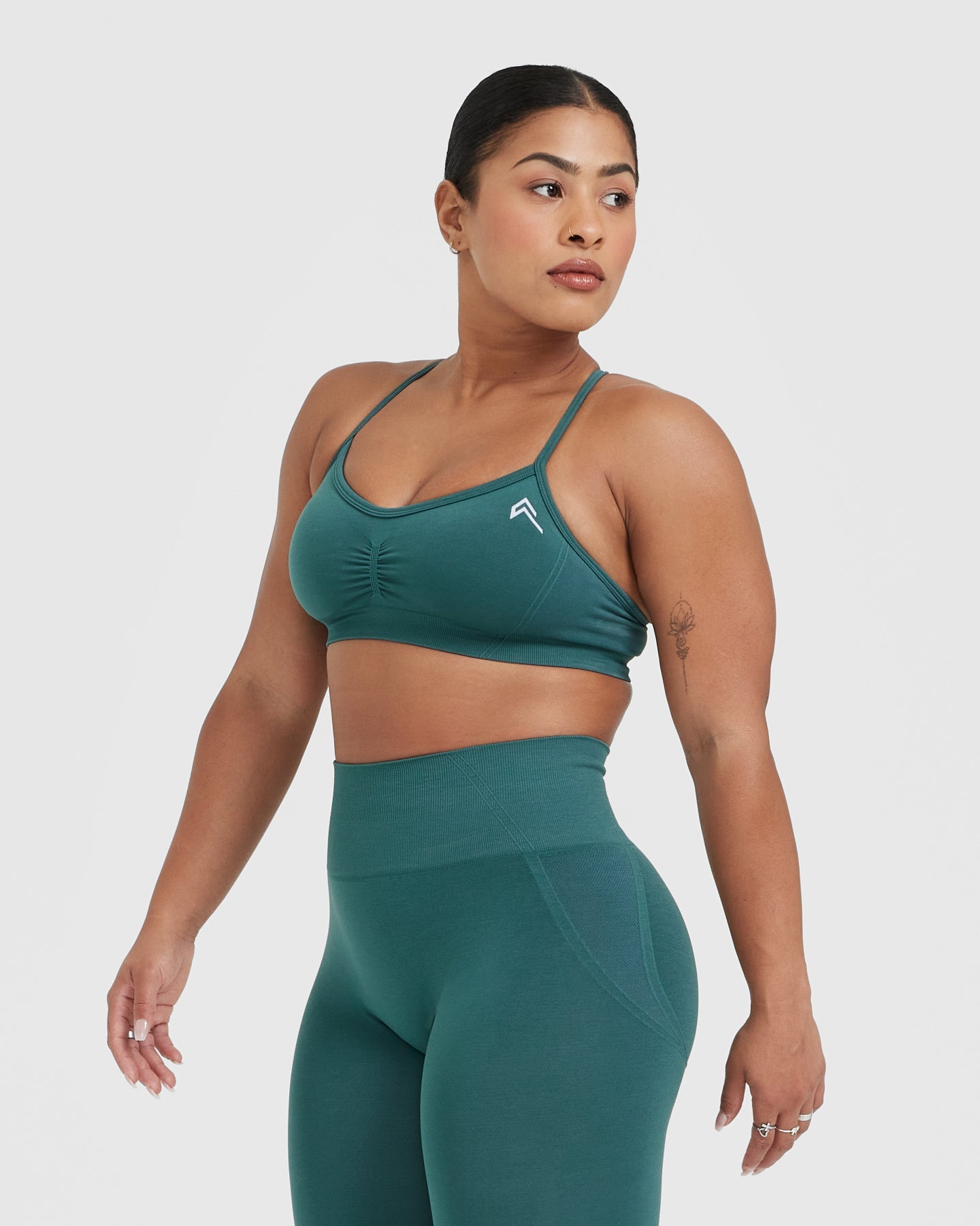 EffortlessLift Strappy Bralette with White Logo | Marine Teal - Image 3