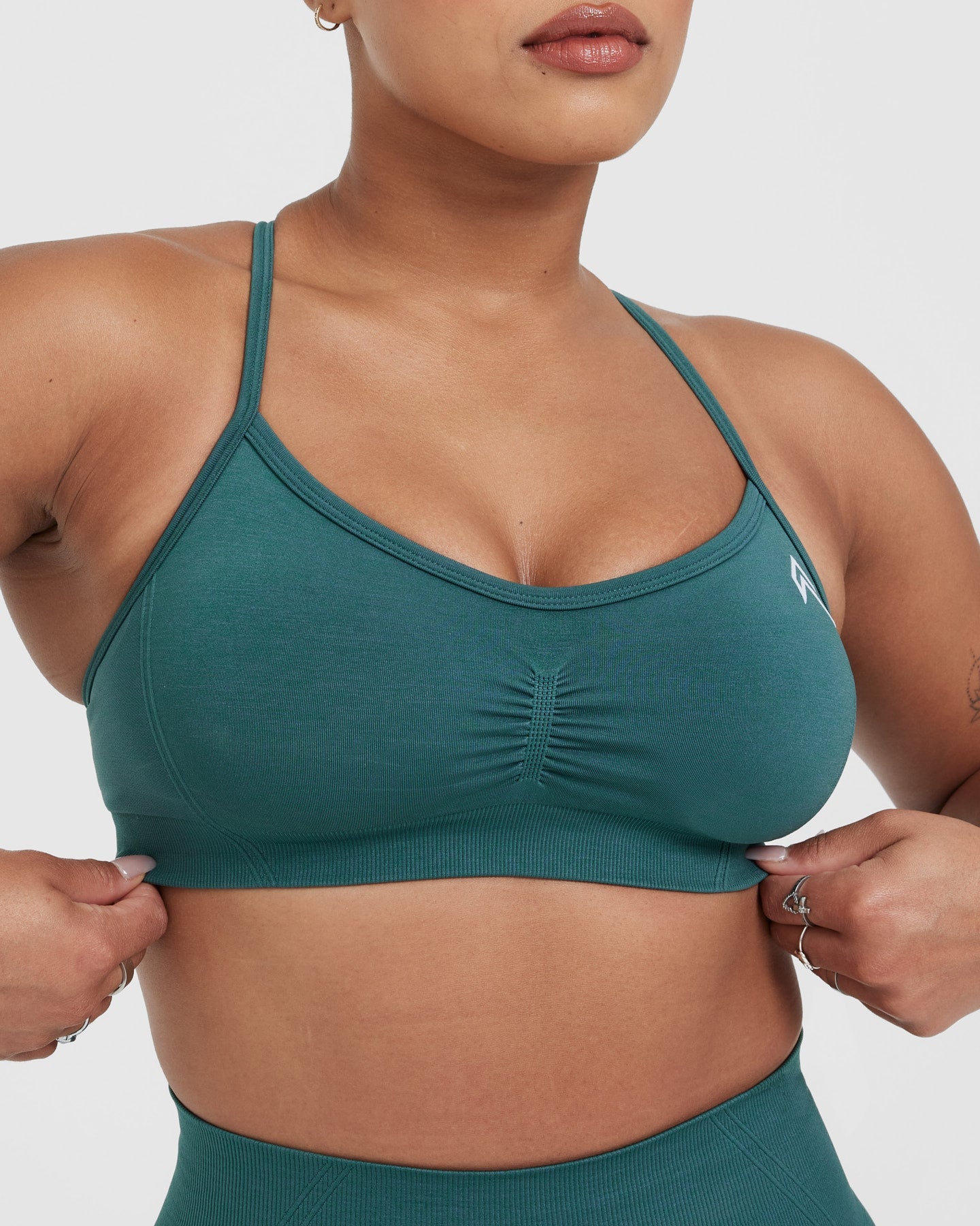 EffortlessLift Strappy Bralette with White Logo | Marine Teal - Image 4