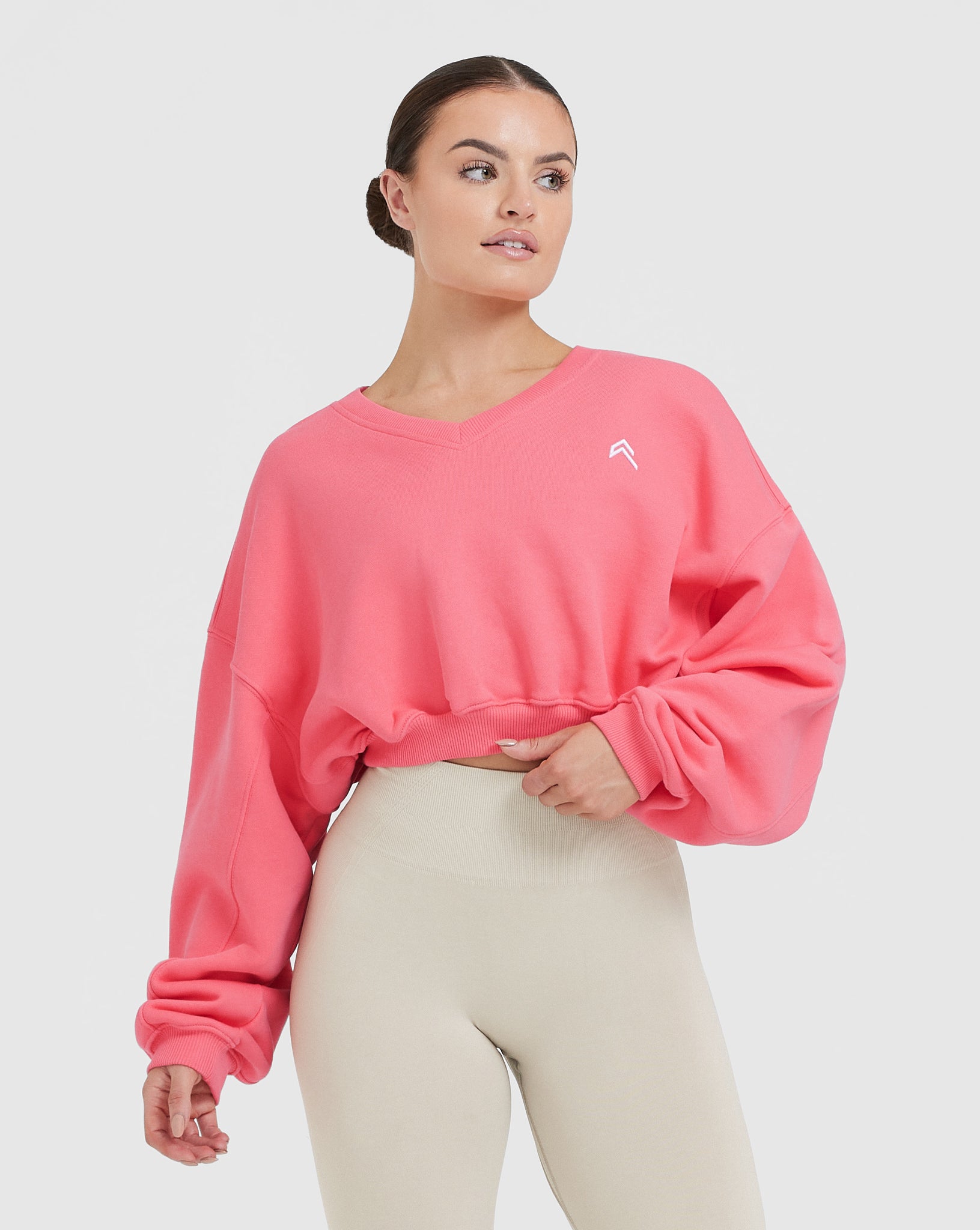 All Day Lightweight Oversized V Neck Sweatshirt | Amplify Pink