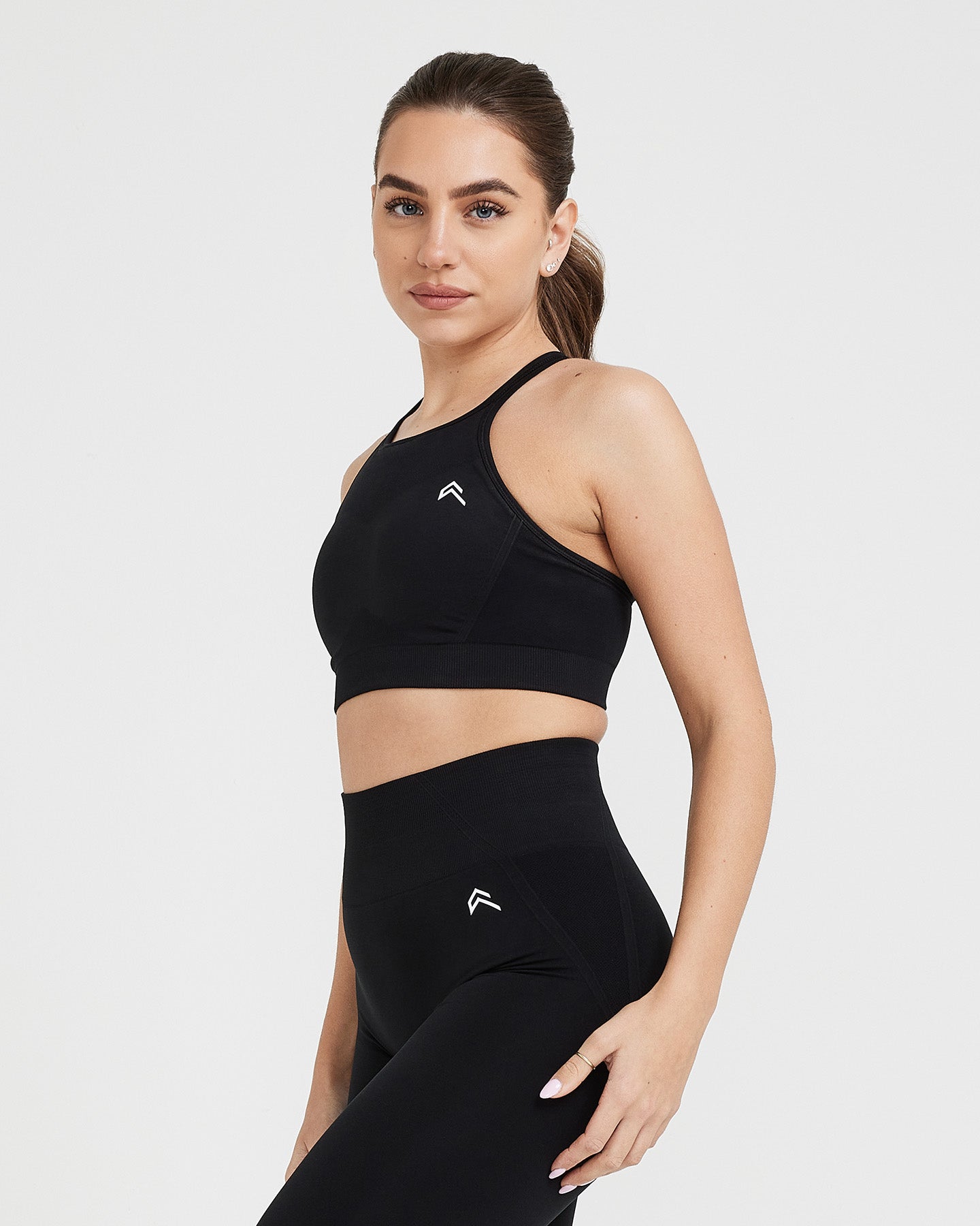 Alternative view of EffortlessLift Seamless High Neck Bralette with White Logo | Black