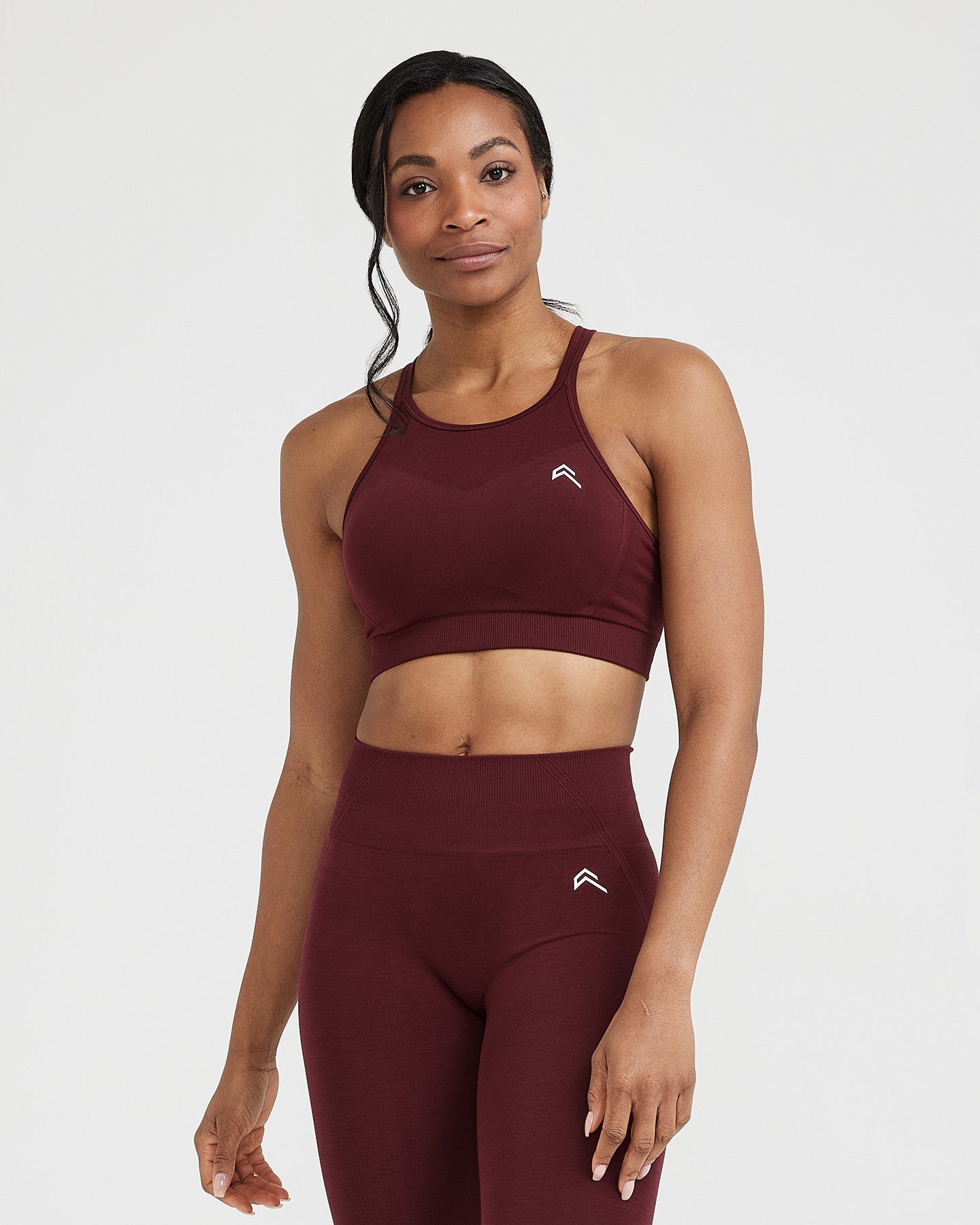 EffortlessLift Seamless High Neck Bralette with White Logo | Rosewood