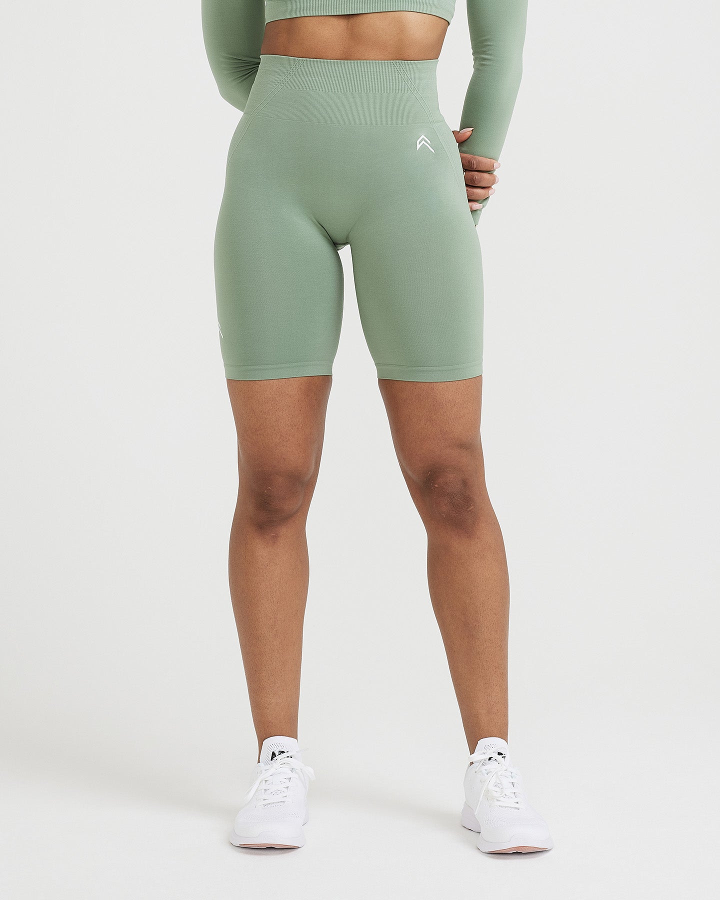 EffortlessLift Seamless Cycling Shorts with White Logo | Sage