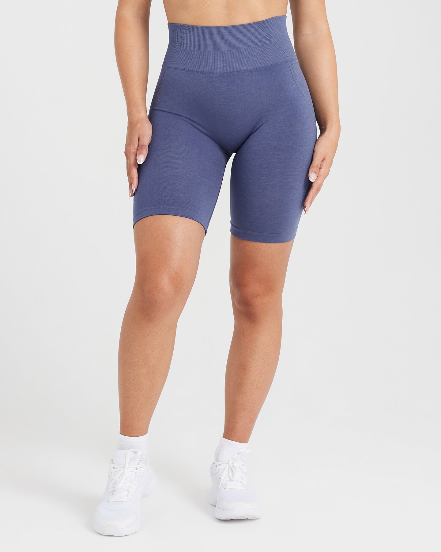EffortlessLift Seamless Cycling Shorts with White Logo | Slate Blue