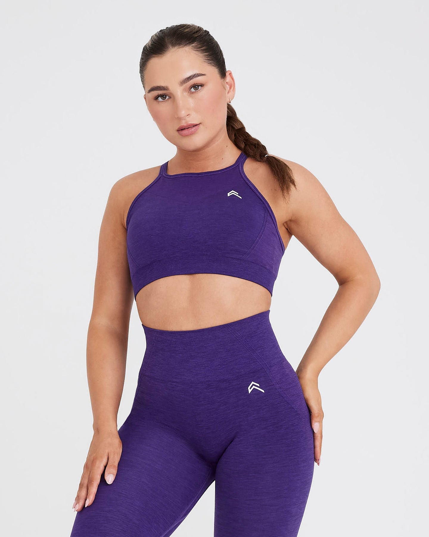 EffortlessLift Seamless High Neck Bralette with White Logo | Amethyst