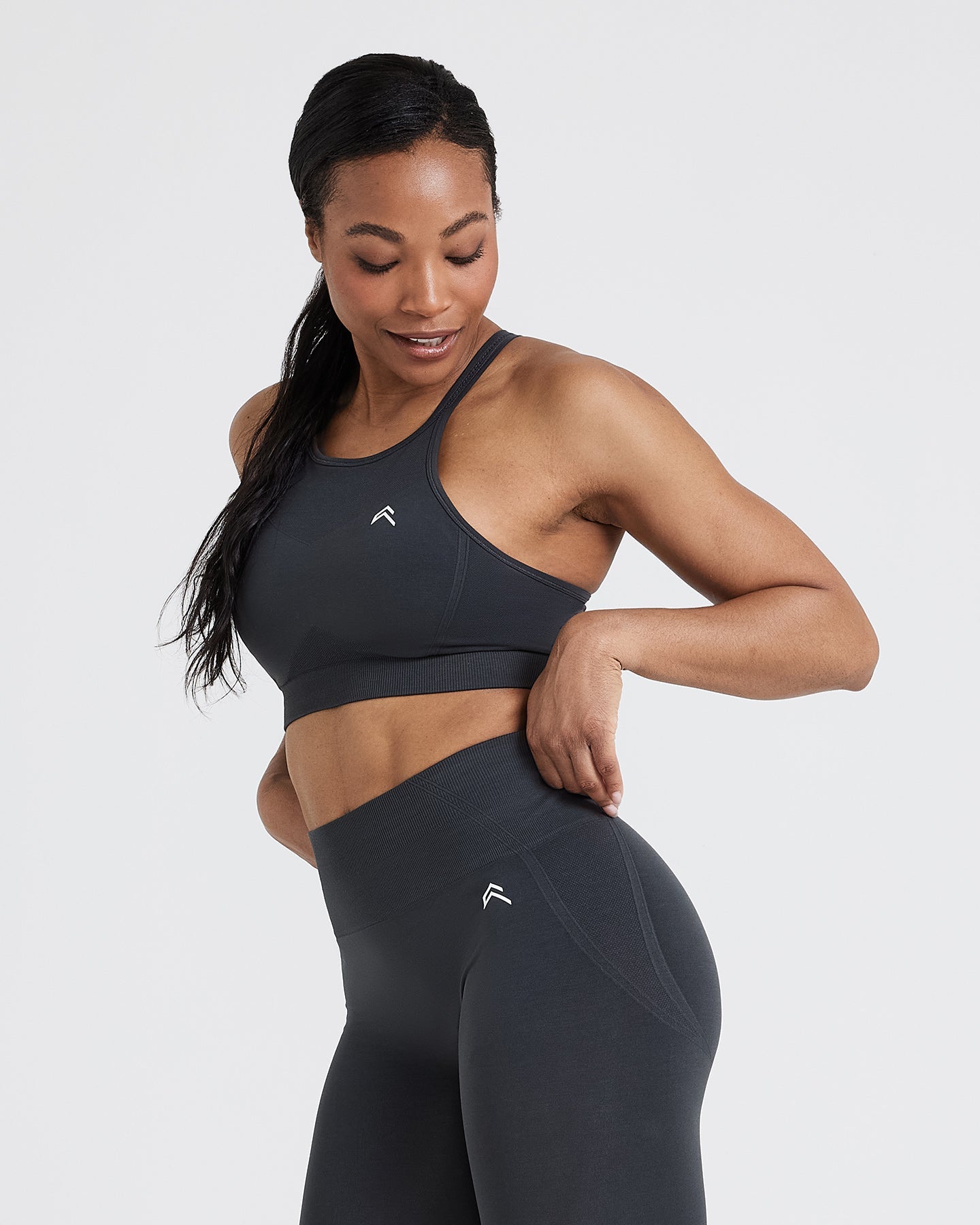 EffortlessLift Seamless High Neck Bralette with White Logo | Coal - Image 3