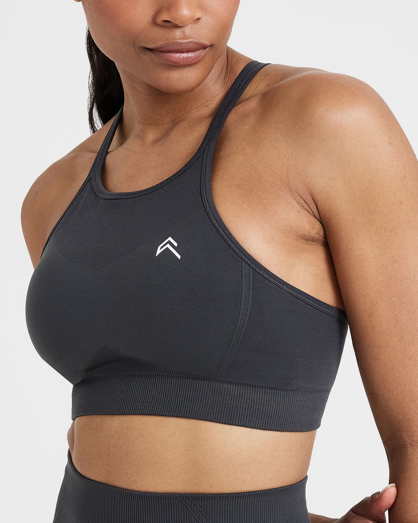EffortlessLift Seamless High Neck Bralette with White Logo | Coal - Image 4