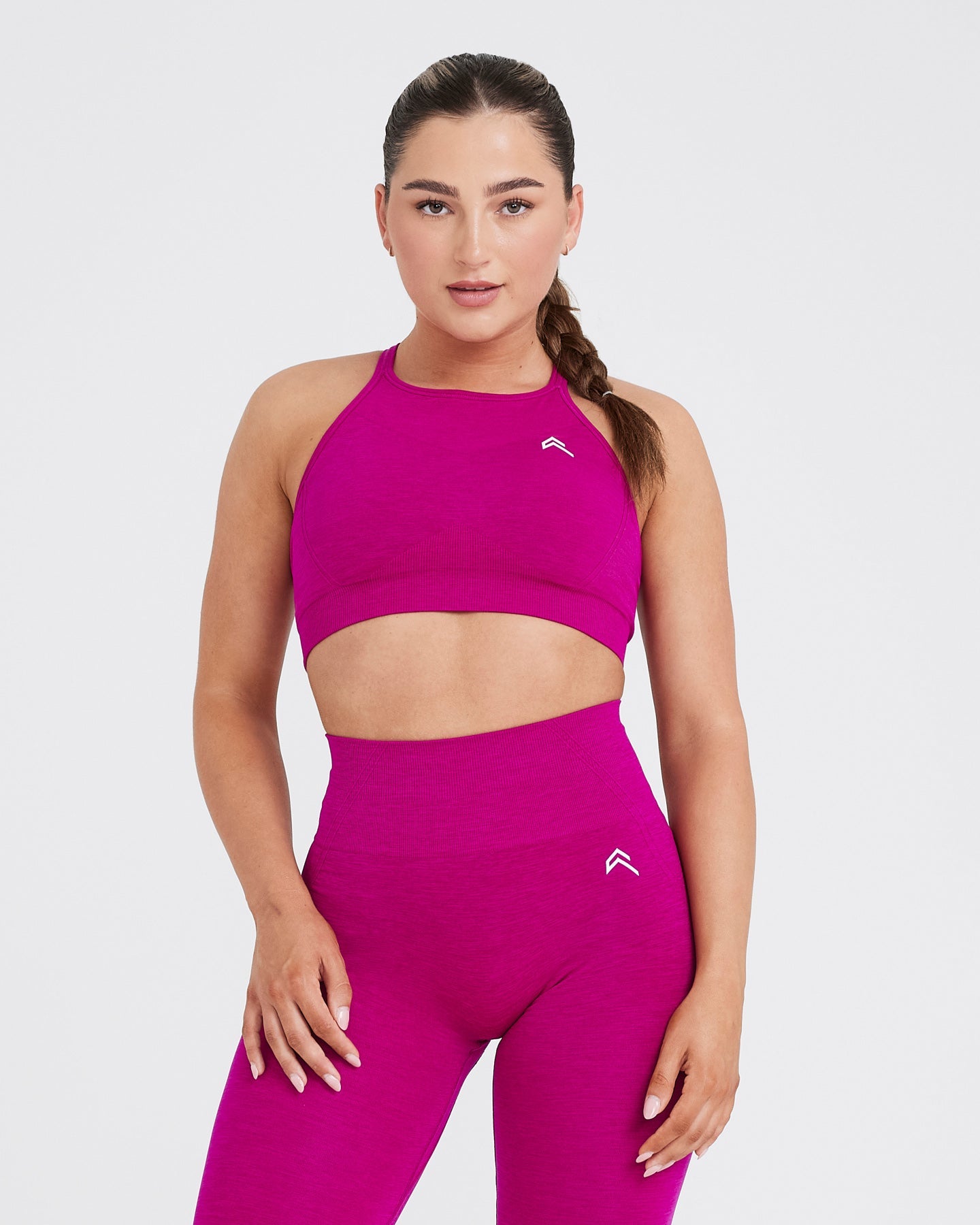 EffortlessLift Seamless High Neck Bralette with White Logo | Fuchsia