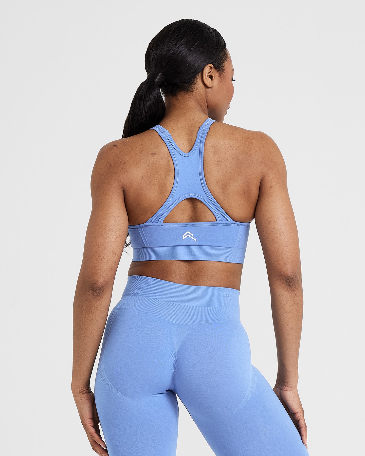 Alternative view of EffortlessLift Seamless High Neck Bralette with White Logo | Light Denim
