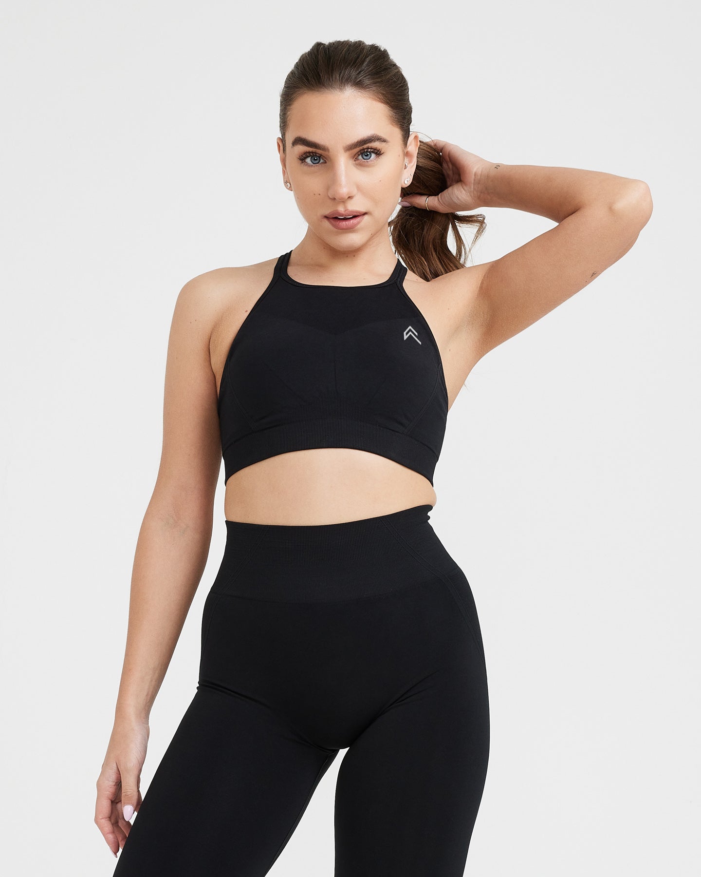 EffortlessLift Seamless High Neck Bralette with White Logo | Black