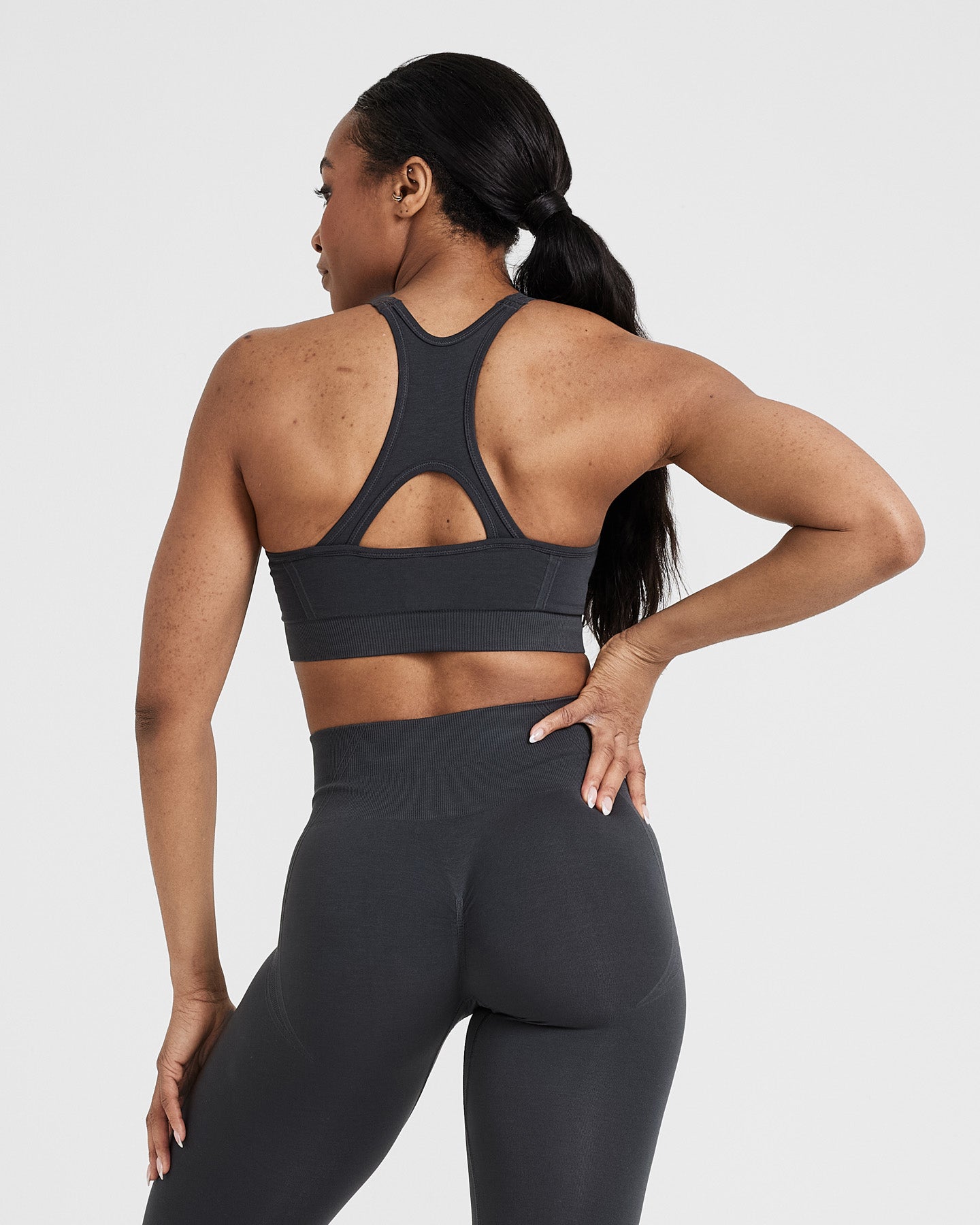 Alternative view of EffortlessLift Seamless High Neck Bralette with White Logo | Coal