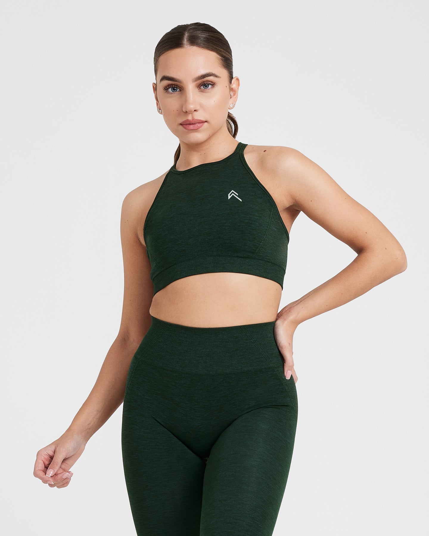 EffortlessLift Seamless High Neck Bralette with White Logo | Evergreen
