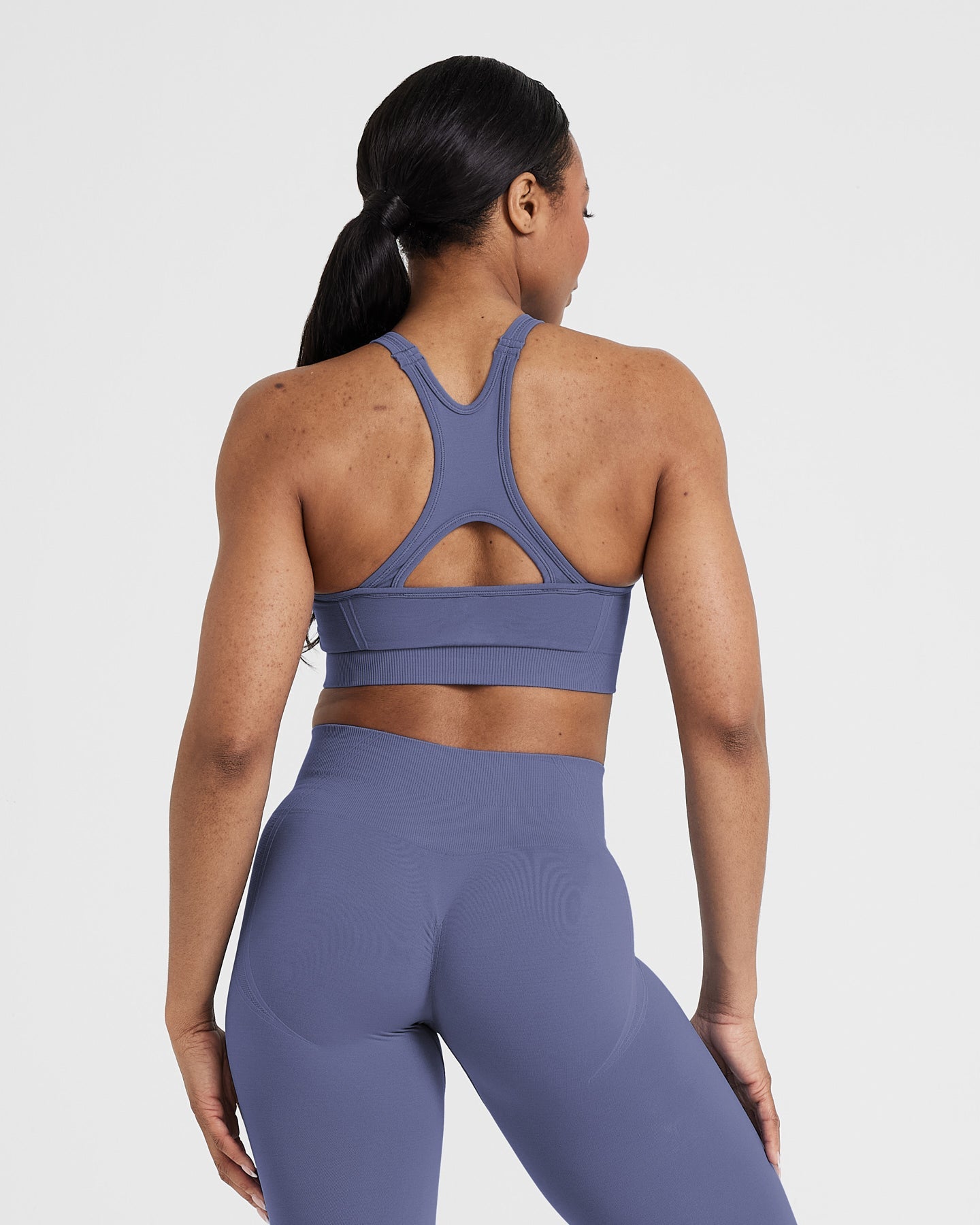Alternative view of EffortlessLift Seamless High Neck Bralette with White Logo | Slate Blue