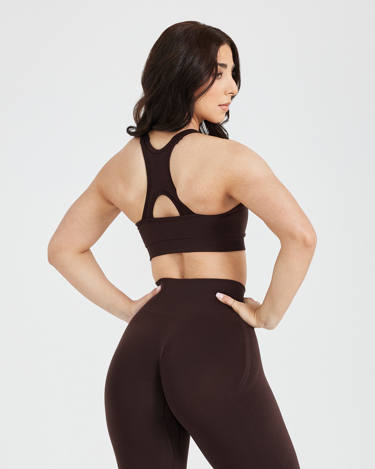 Alternative view of EffortlessLift Seamless High Neck Bralette with White Logo | 70% Cocoa