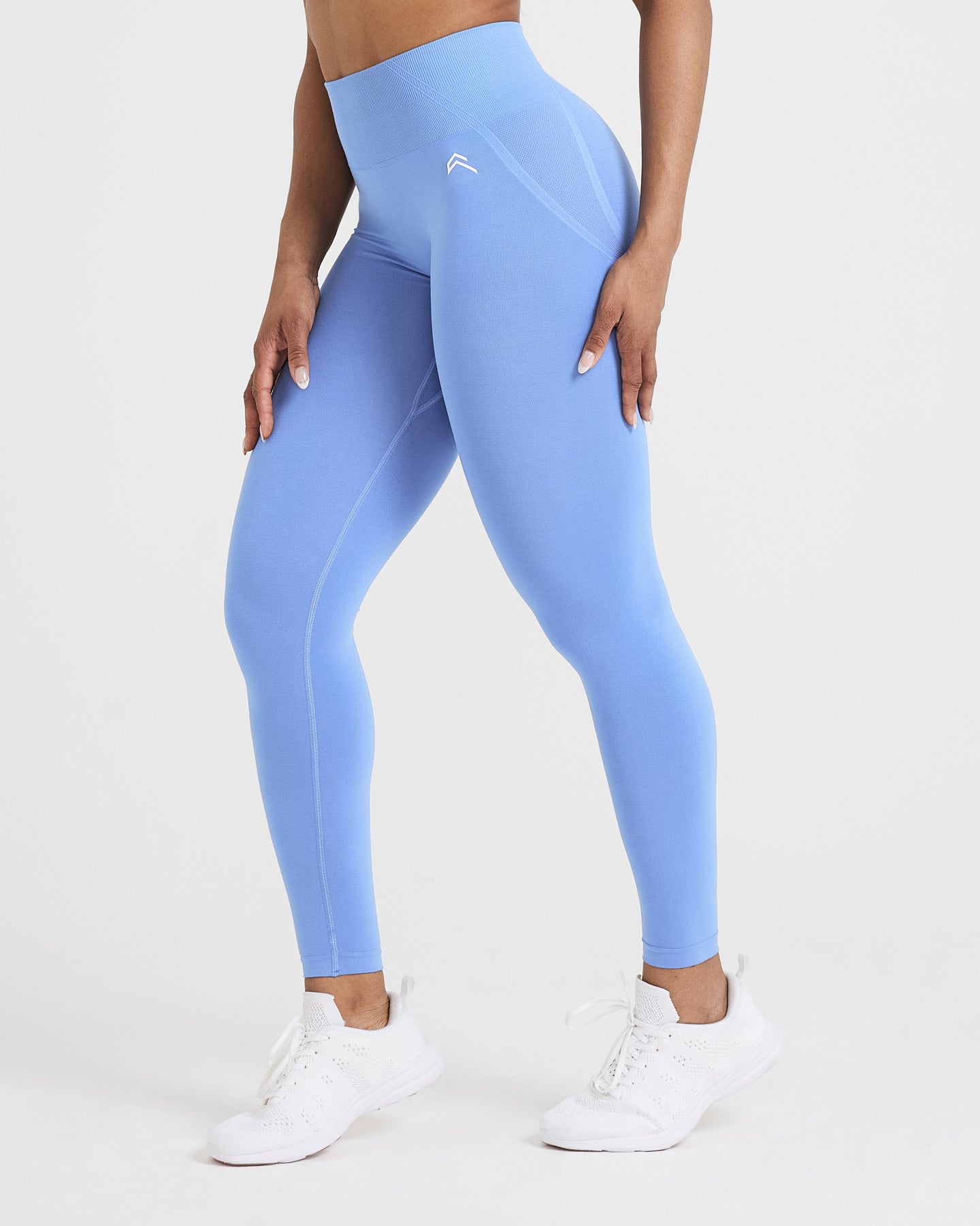 EffortlessLift Seamless Leggings with White Logo | Light Denim - Image 3