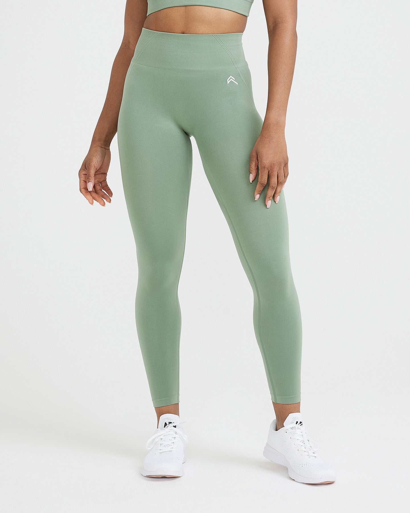 EffortlessLift Seamless Leggings with White Logo | Sage