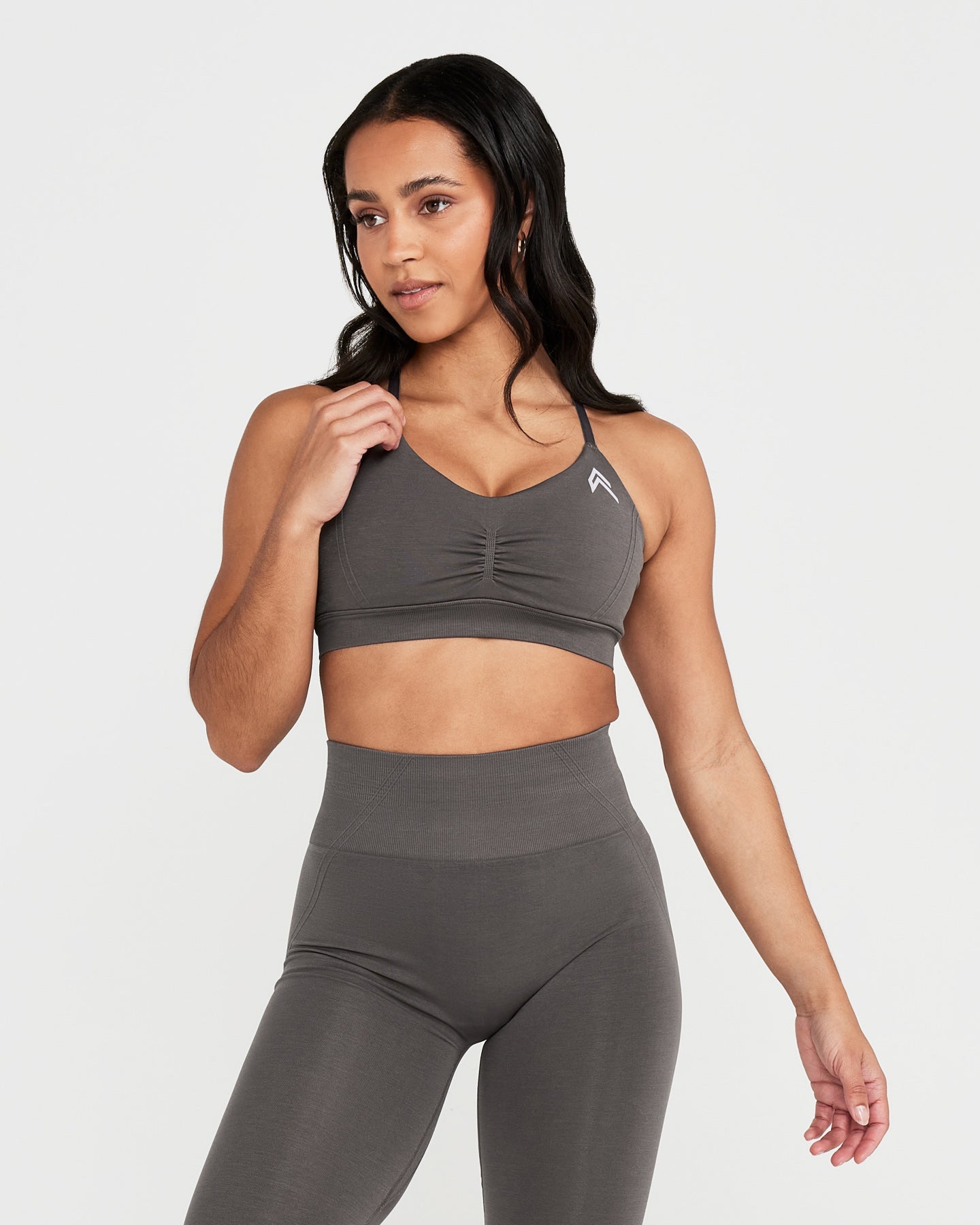 EffortlessLift Micro Bralette with White Logo | Deep Taupe