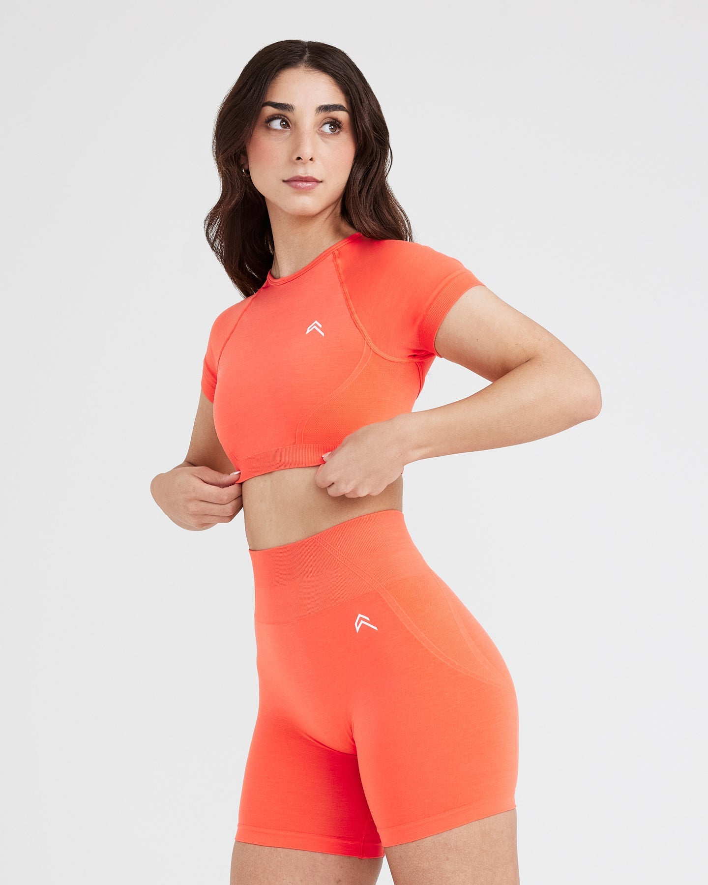 EffortlessLift Seamless Short Sleeve Crop Top with White Logo | Peach Blossom - Image 3